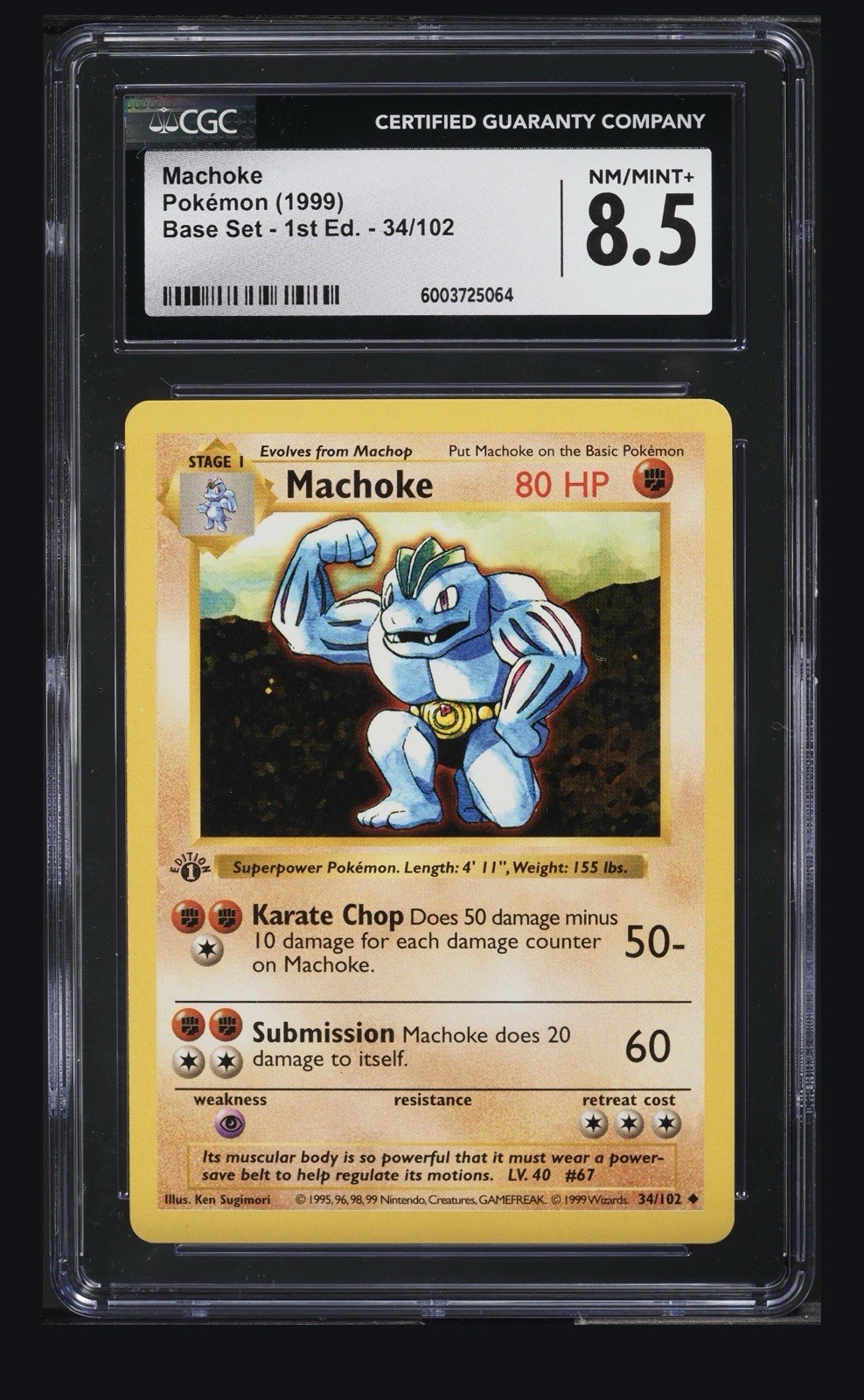 Pokémon 1999 Base Set 1st Edition Machoke 34/102 CGC 8.5 English Pokémon 1999 Base Set 1st Edition Machoke 34/102 CGC 8.5 English
