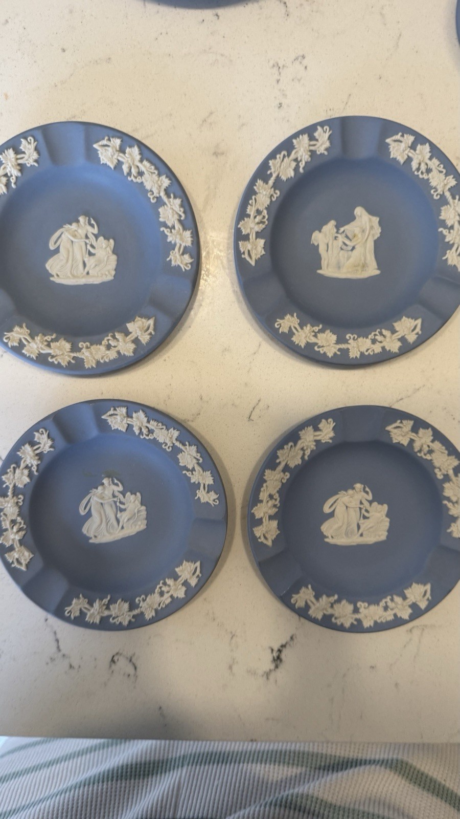 Wedgwood Blue Jasperware Collector Plates Set of 4 Classical Motif England Wedgwood Blue Jasperware Collector Plates Set of 4 Classical Motif England
