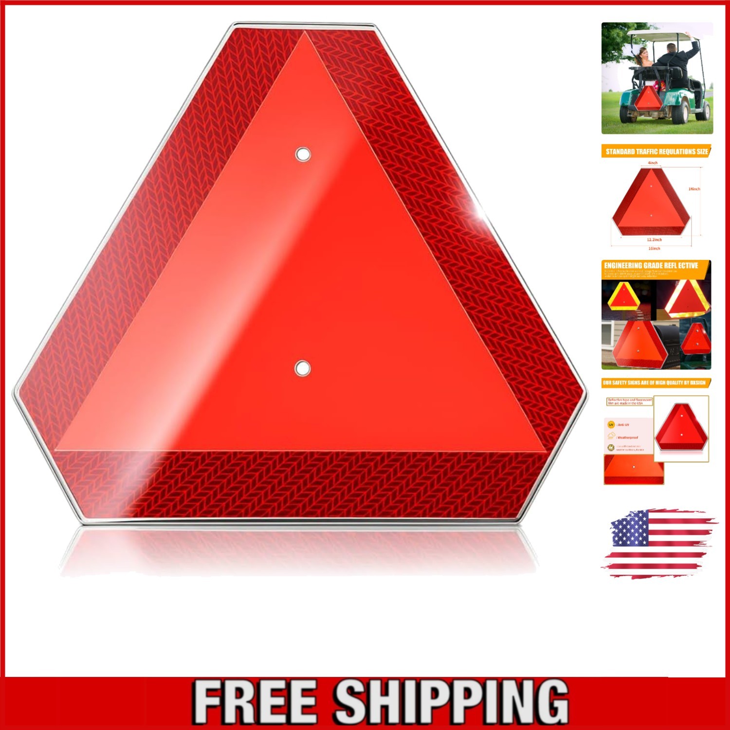 Durable 14x16 Reflective Slow Moving Vehicle Sign - Easy Wall Mount Installation