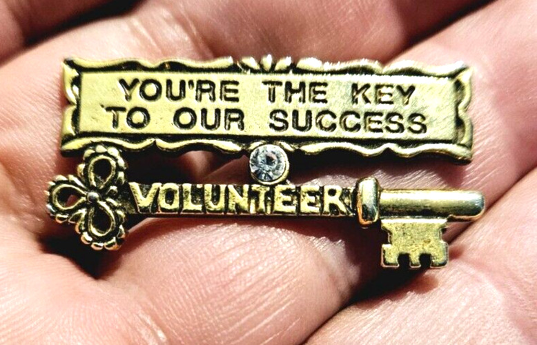 Vintage You're the Key to Our Success Volunteer Metal Jewel encrusted pinback Vintage You're the Key to Our Success Volunteer Metal Jewel encrusted pinback