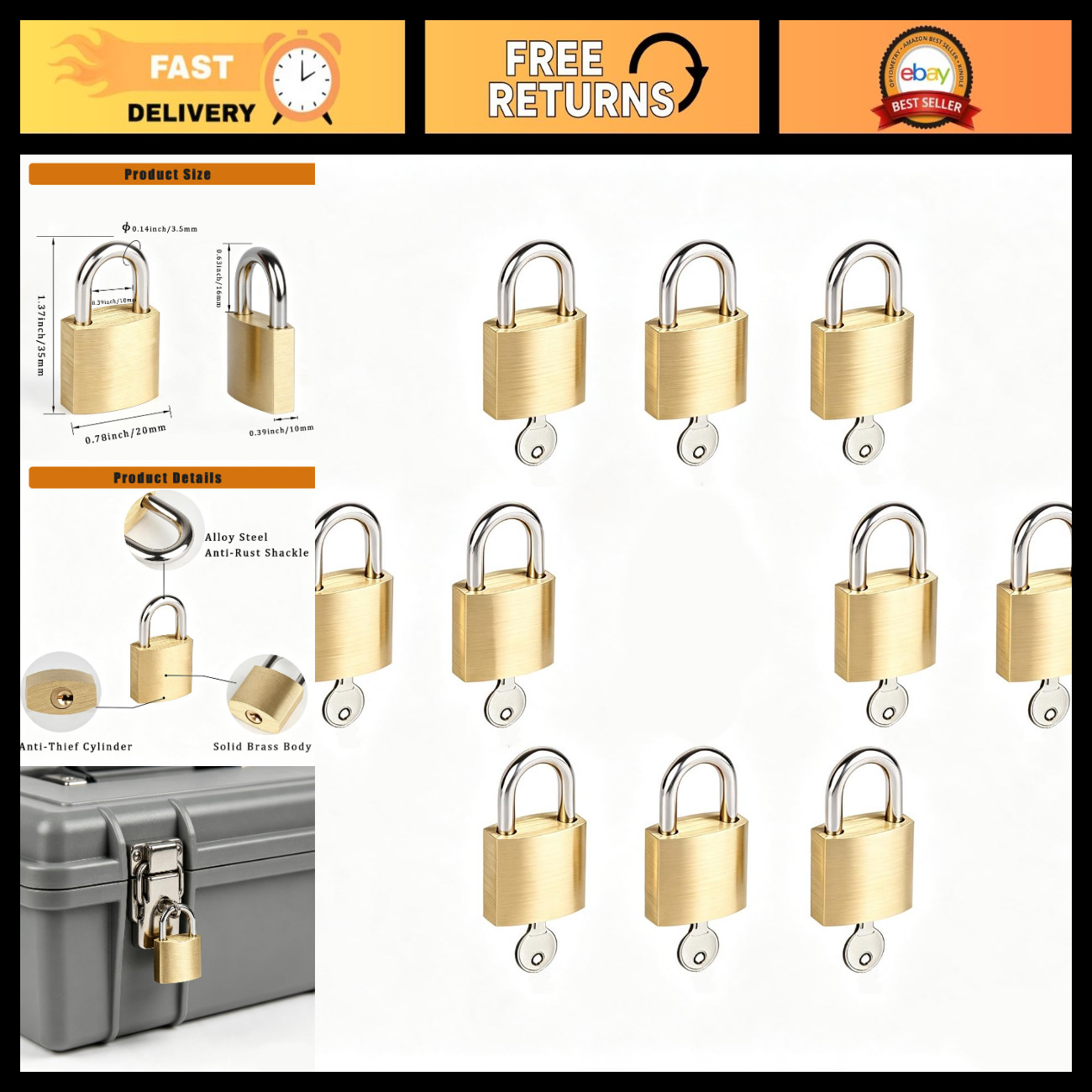 10 Pack Mini Brass Padlocks 3/4\