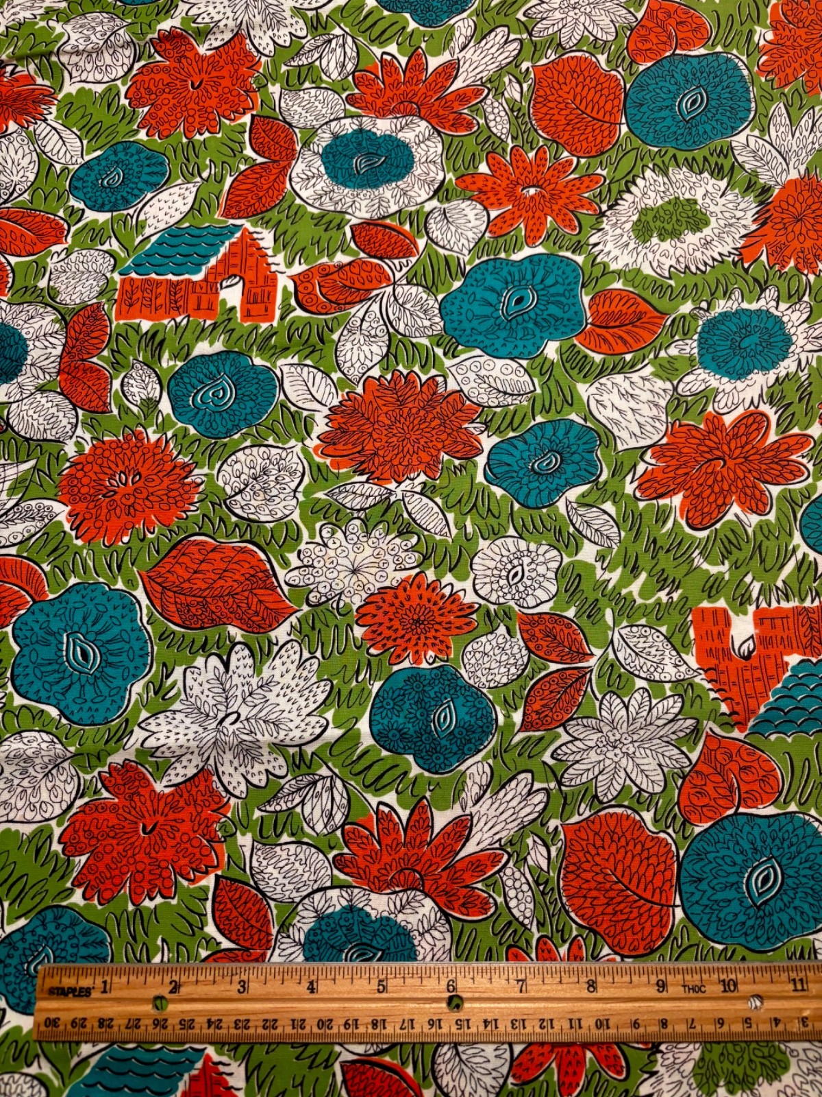 Antique Vintage Cotton Fabric 1940s Floral Forest Cottages Novelty 35w 34 Antique Vintage Cotton Fabric 1940s Floral Forest Cottages Novelty 35w 34