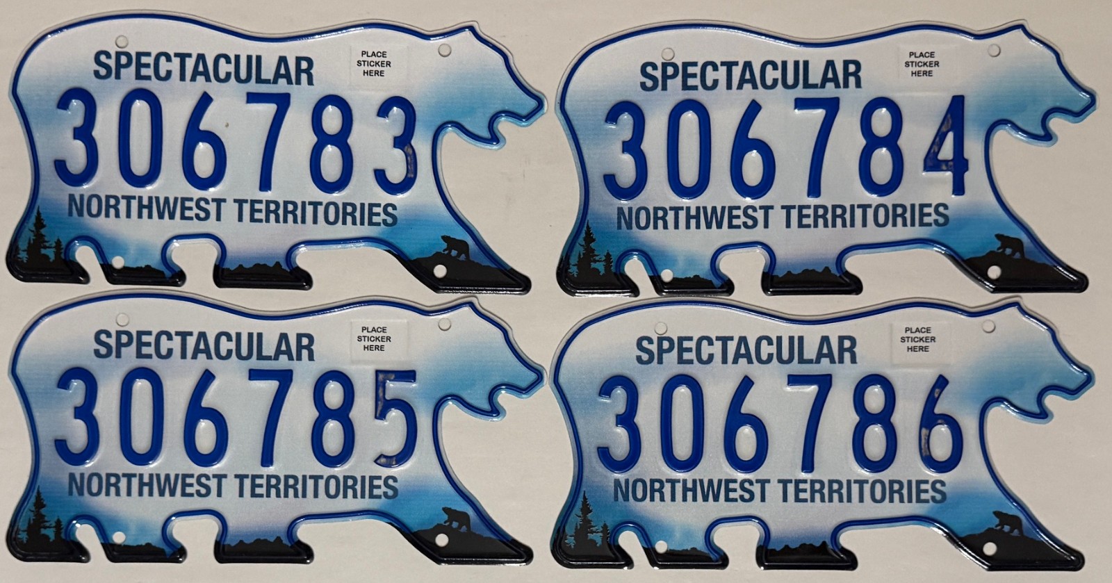 4 Sequential NORTHWEST TERRITORIES Polar Bear Canada License Plates NWT - NOS 4 Sequential NORTHWEST TERRITORIES Polar Bear Canada License Plates NWT - NOS
