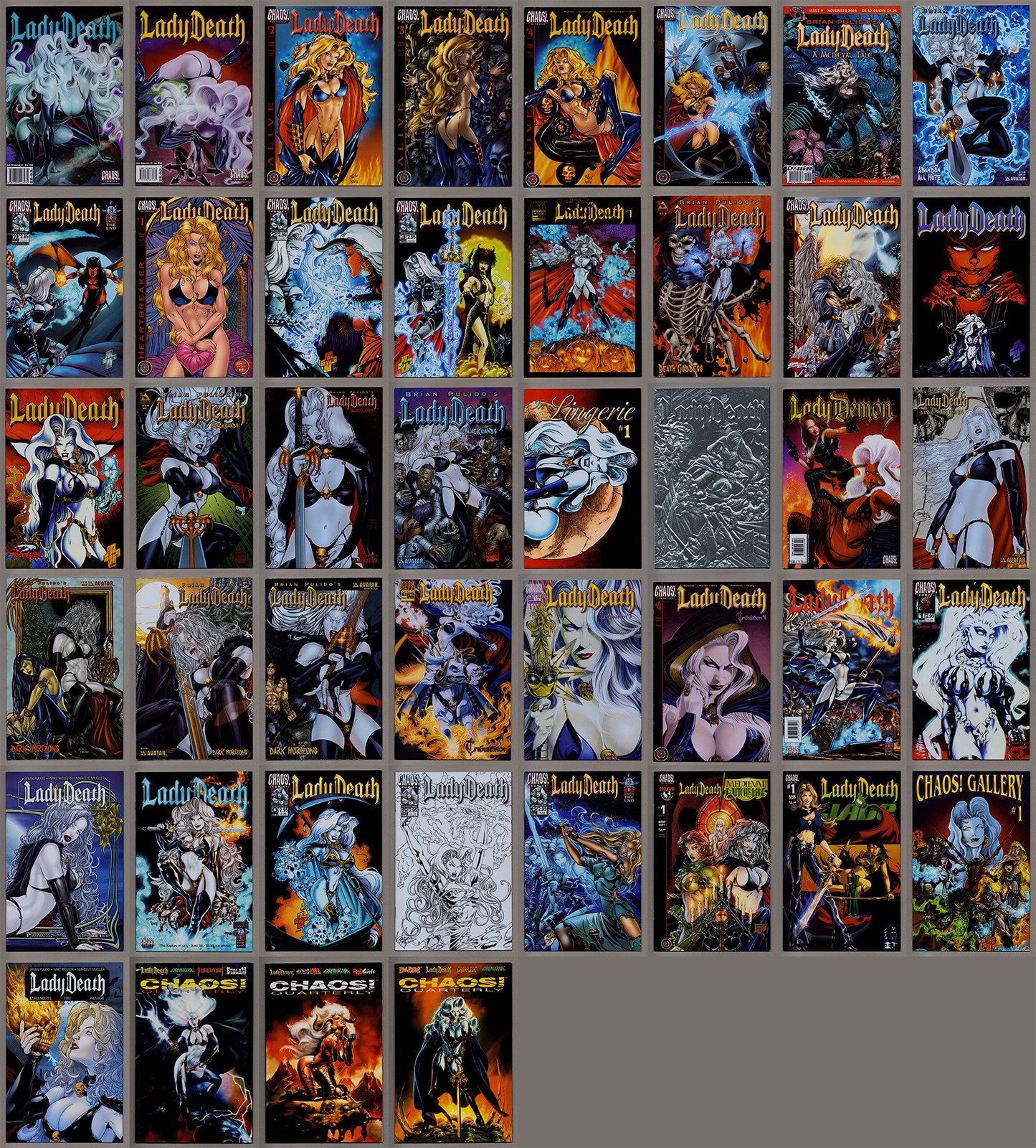 LADY DEATH LOT 44 COMICS VARIOUS TITLES NO DUPLICATION LADY DEATH LOT 44 COMICS VARIOUS TITLES NO DUPLICATION