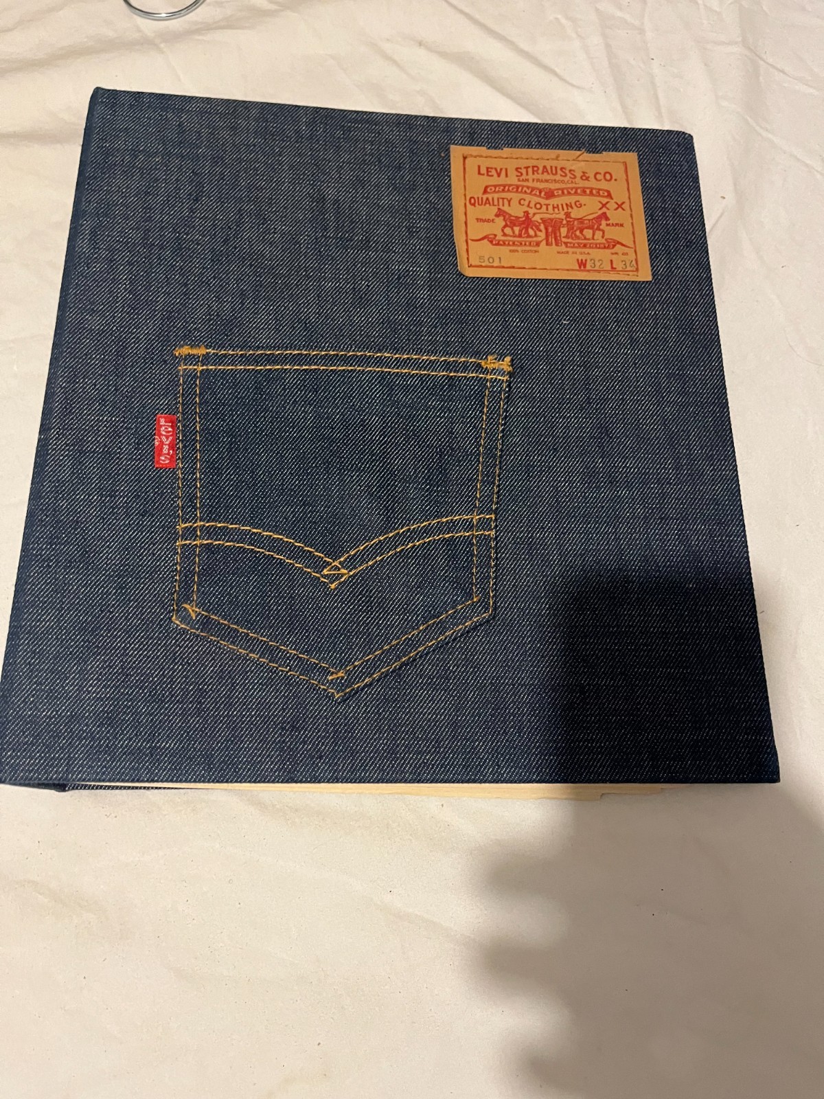 Vtg 80s Levis 501 Blue Denim 3 Ring Binder Red Tab Leather Patch Now Designs SF Vtg 80s Levis 501 Blue Denim 3 Ring Binder Red Tab Leather Patch Now Designs SF