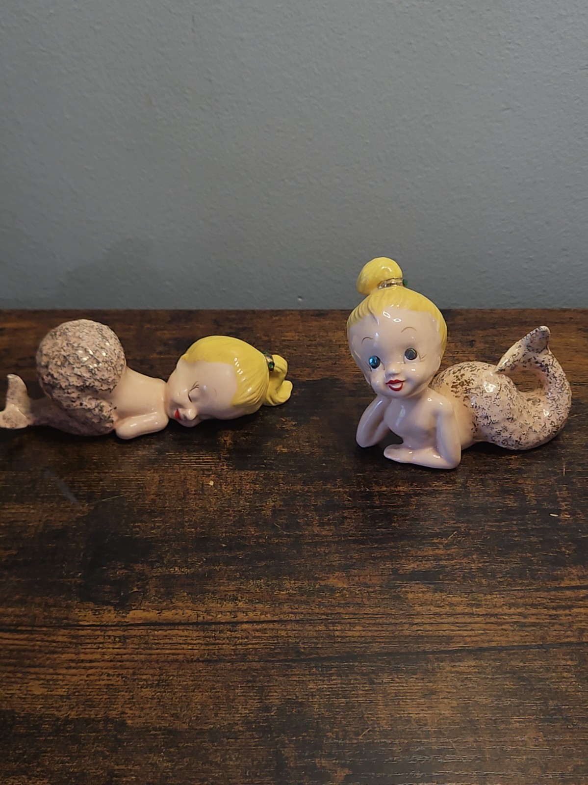2 Vintage 1950s KREISS Mermaids Rhinestone Eyes & Hair Tie Gold Fleck Tail Lot 2 Vintage 1950s KREISS Mermaids Rhinestone Eyes & Hair Tie Gold Fleck Tail Lot