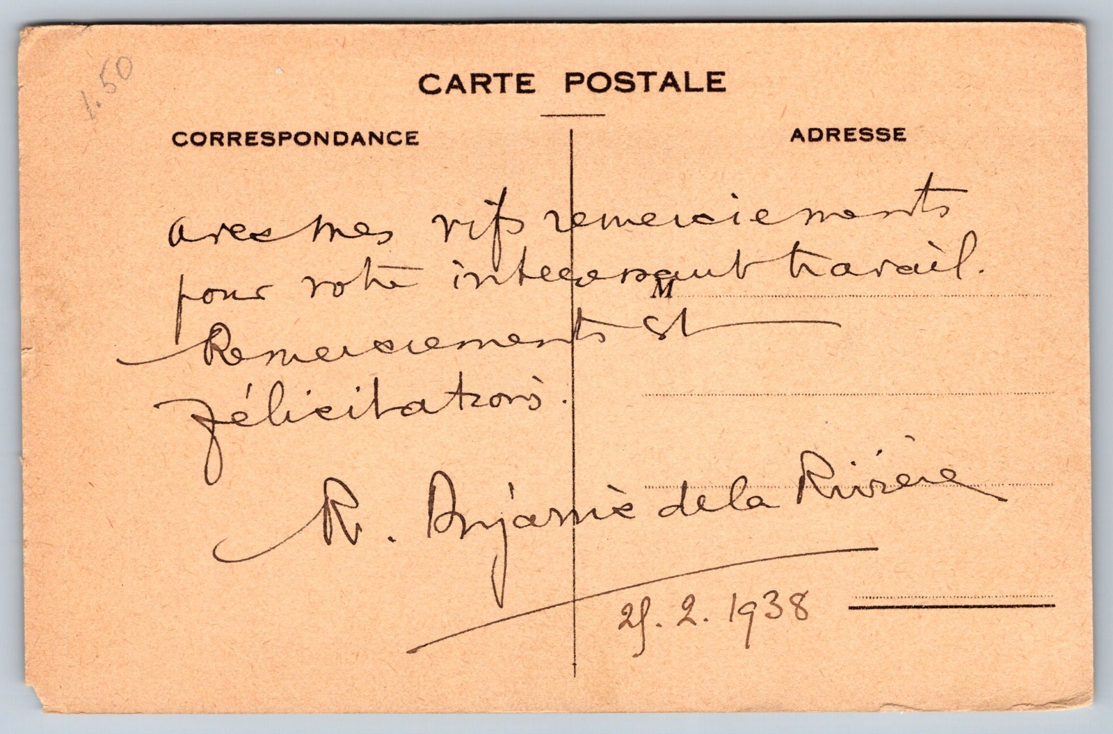 1938 POSTCARD LOUIS PASTEUR signed RENE DUJARRIC DE LA RIVIERE fellow scientist
