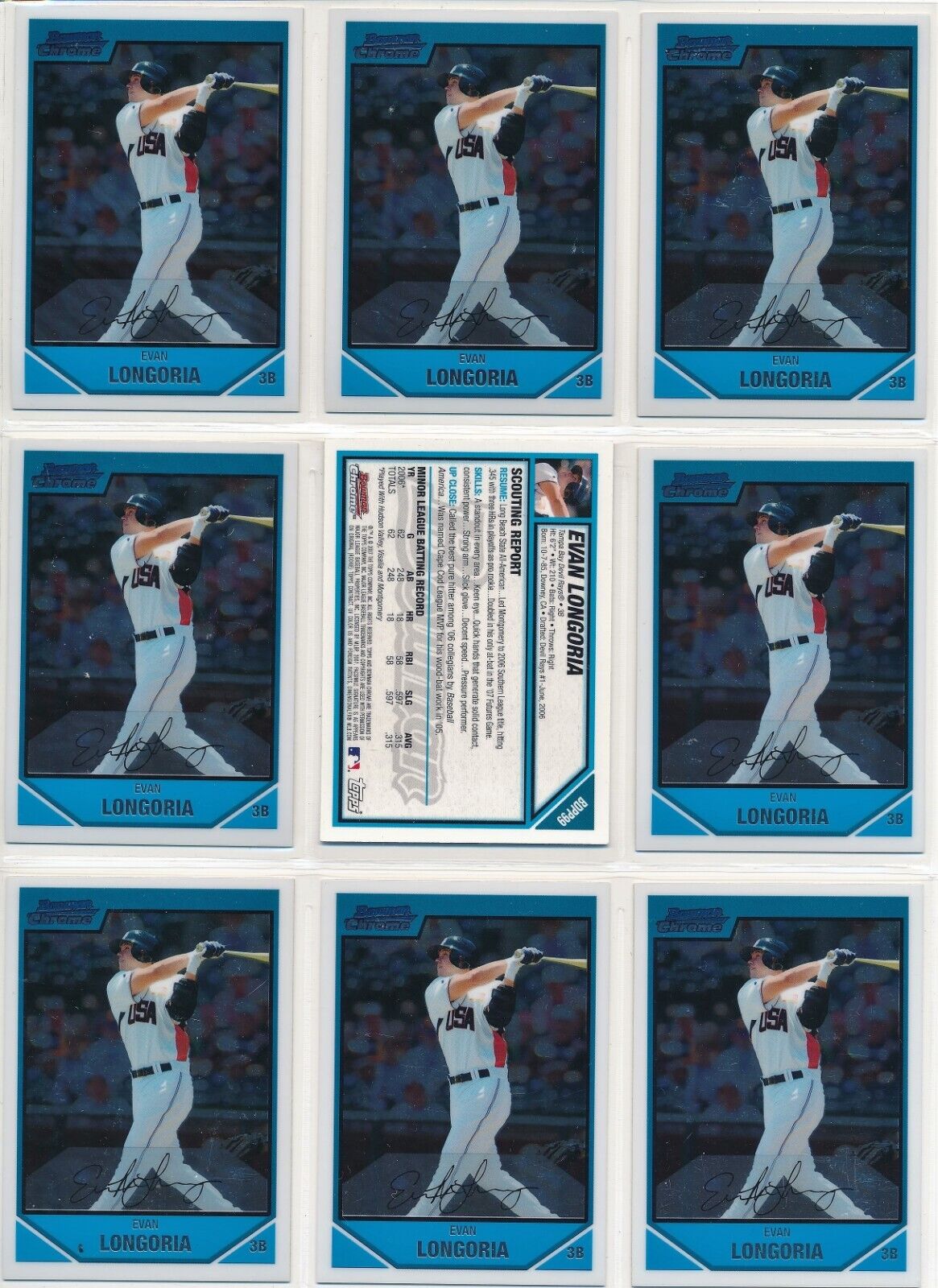 2007 BOWMAN CHROME MLB BASEBALL EVAN LONGORIA #BDPP99 LOT OF (9) CARDS