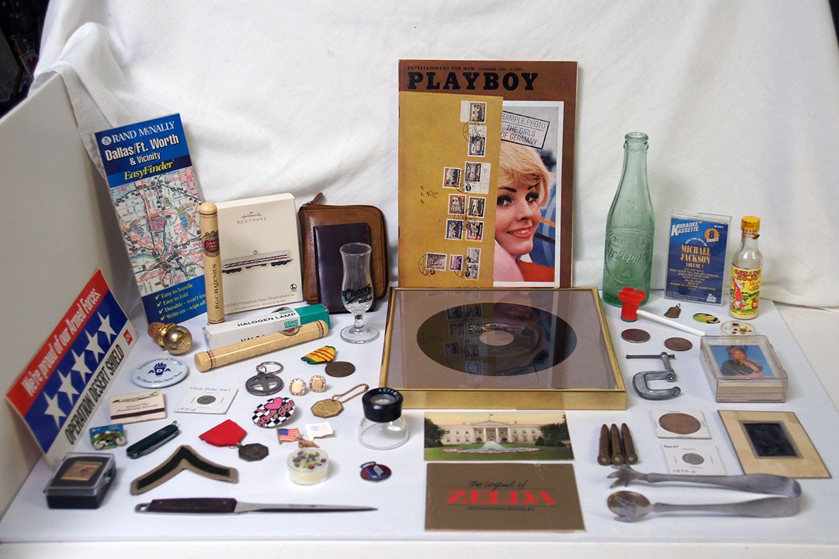 Vintage Grandpas Mens Junk Drawer Lot Coins Gemstones Vinyl Record, Playboy, etc Vintage Grandpas Mens Junk Drawer Lot Coins Gemstones Vinyl Record, Playboy, etc