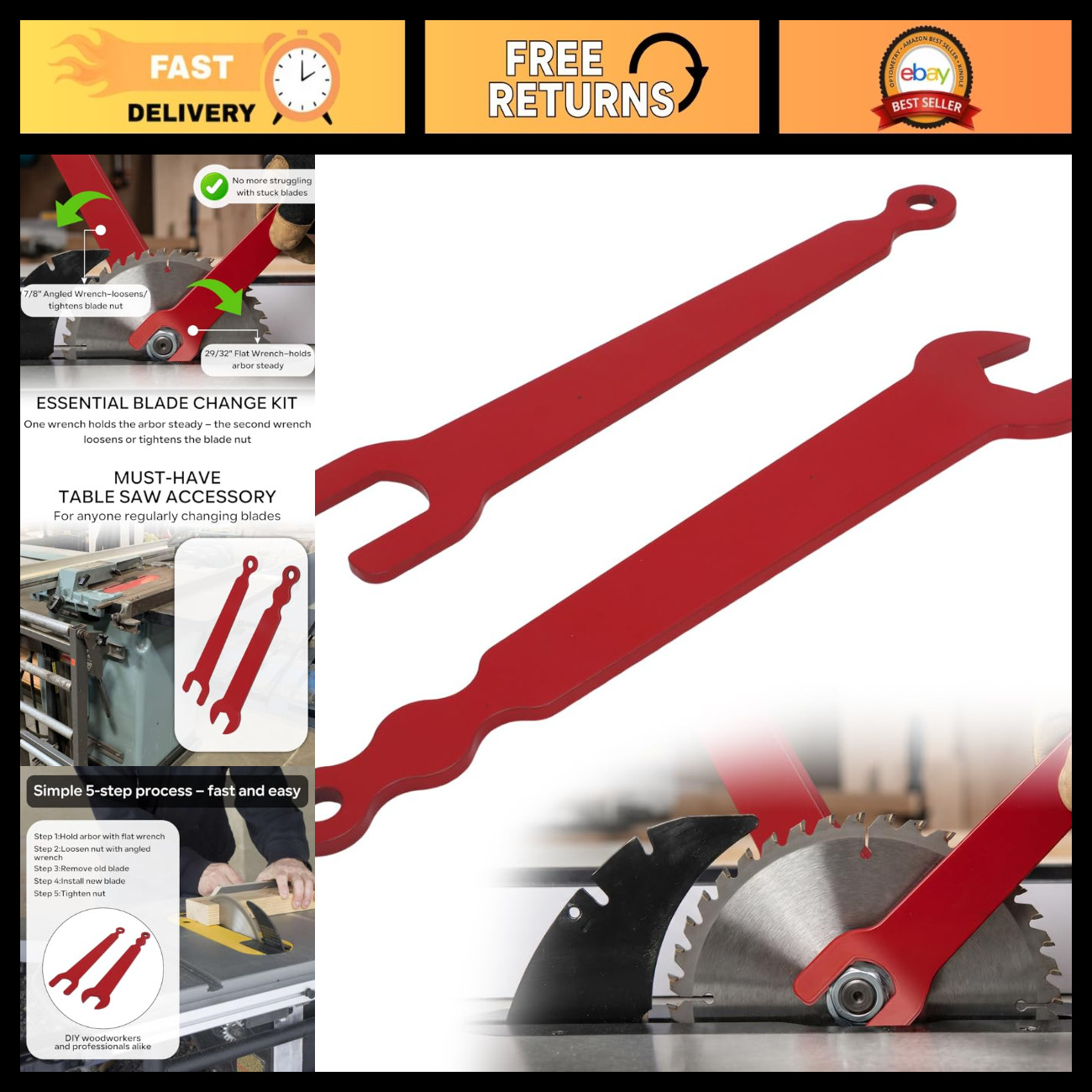 Table Saw Wrenches Red Table Saw Arbor Wrench Set Iron - 2PCS Table Saw Wrenches Red Table Saw Arbor Wrench Set Iron - 2PCS