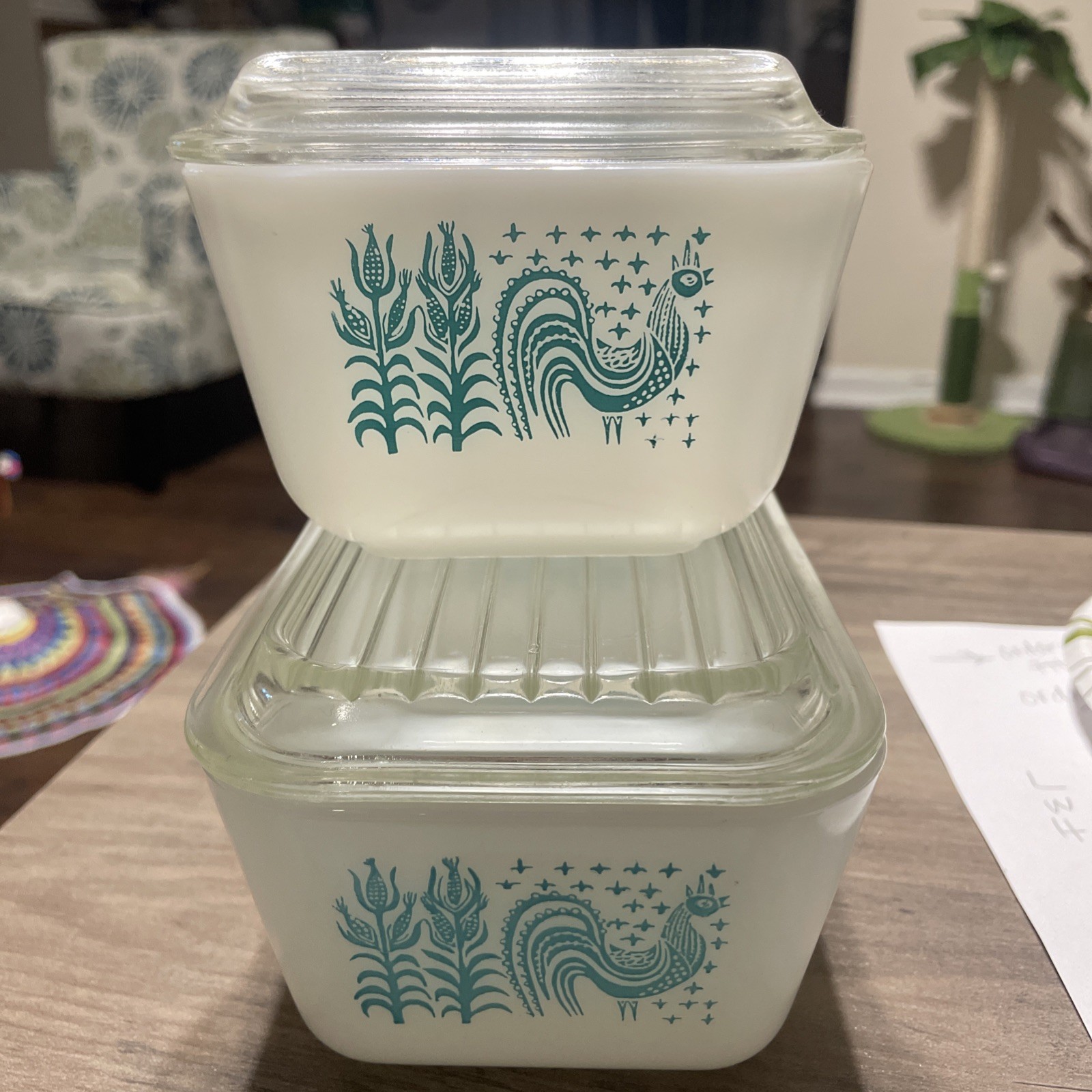 Vintage Butter Print Turquoise Pyrex Glass Refrigerator Dish Set Vintage Butter Print Turquoise Pyrex Glass Refrigerator Dish Set