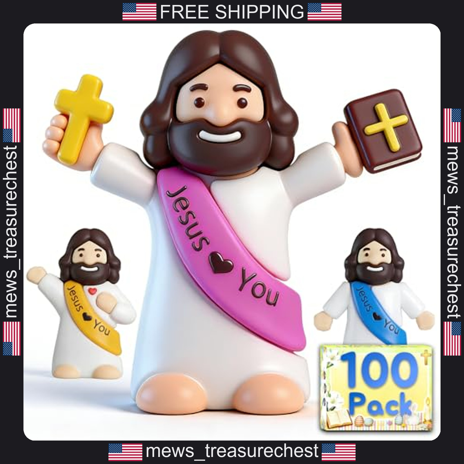Mini Jesus Figurines Set of 100 in 5 Colors, Religious Faith Gifts