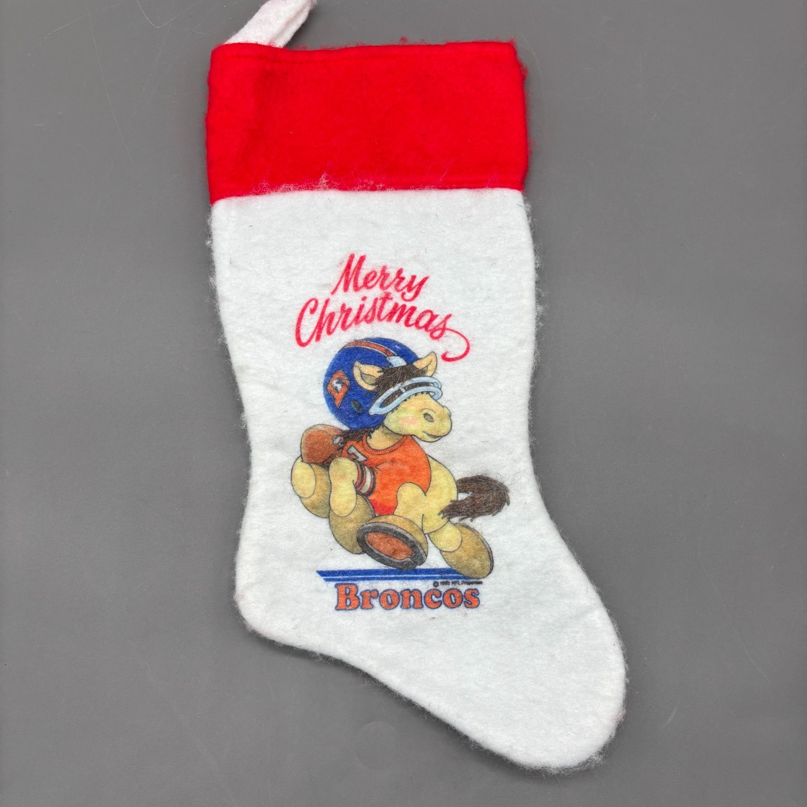 Vintage 1983 Denver Broncos Christmas Stocking NFL Huddles Horse Felt 15\ Vintage 1983 Denver Broncos Christmas Stocking NFL Huddles Horse Felt 15\