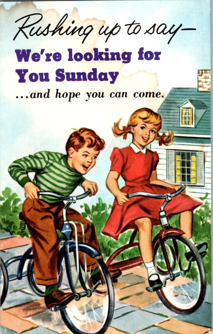 Vintage 1950s Special Invitation Postcard Kids on Bikes Broadman Supplies Vintage 1950s Special Invitation Postcard Kids on Bikes Broadman Supplies