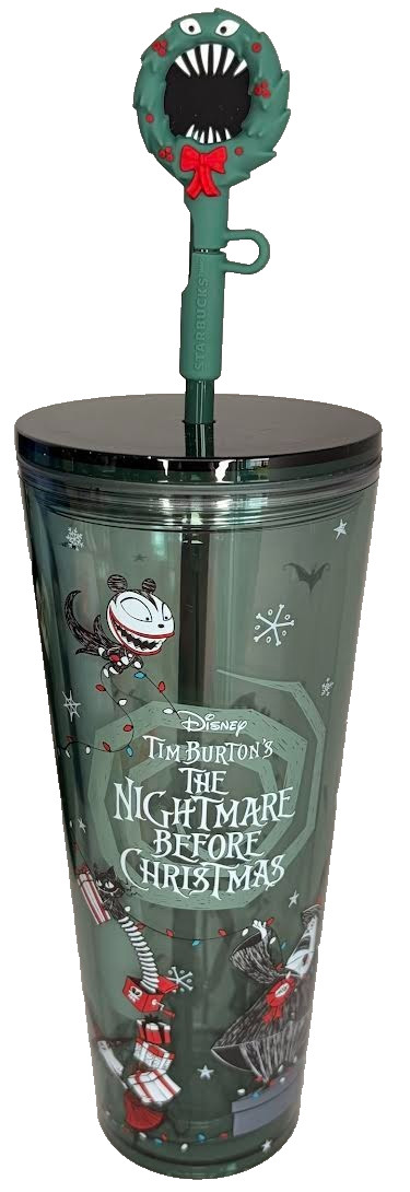 Disney Starbucks Nightmare Before Christmas & Straw Topper 24oz Cold Cup Tumbler Disney Starbucks Nightmare Before Christmas & Straw Topper 24oz Cold Cup Tumbler