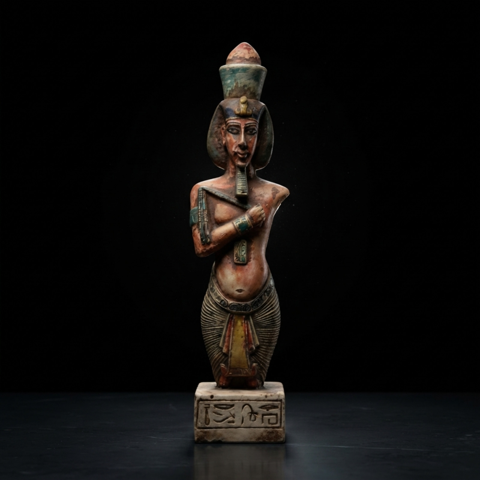 RARE ANCIENT EGYPTIAN KING AKHENATEN Statue Standing Carved Pharaoh Figurine