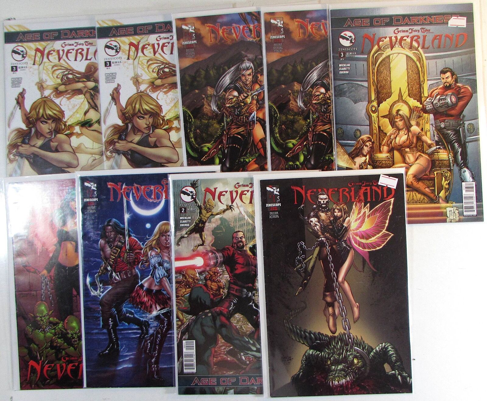 Grimm Fairy Tales Neverland Lot 9 #1,2,3x2,Darkness 2,3,3b,3cx2 Zenescope Comics