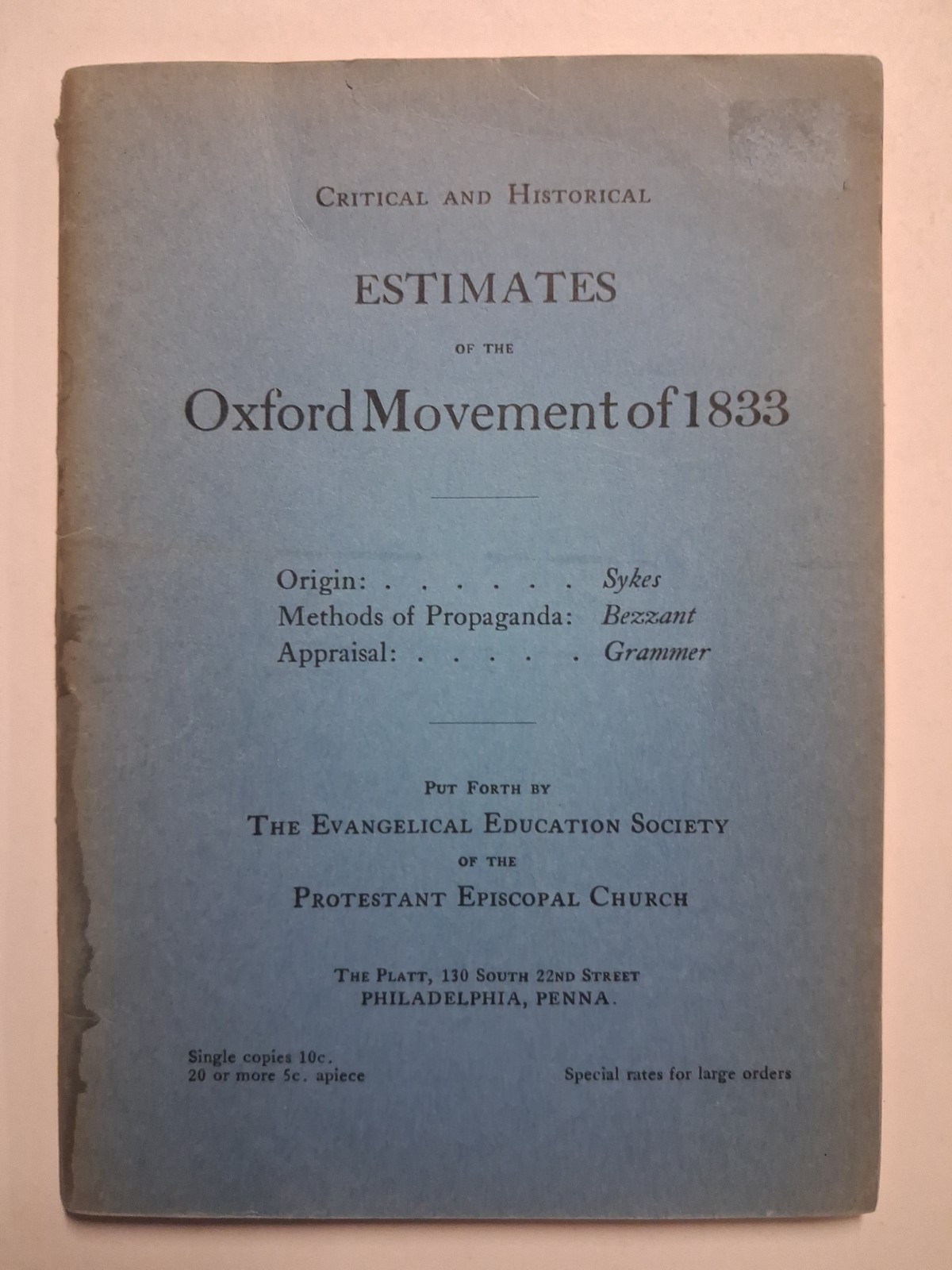 Estimates of the OXFORD MOVEMENT 1833 1910s-20s EVANGELICAL Protestant