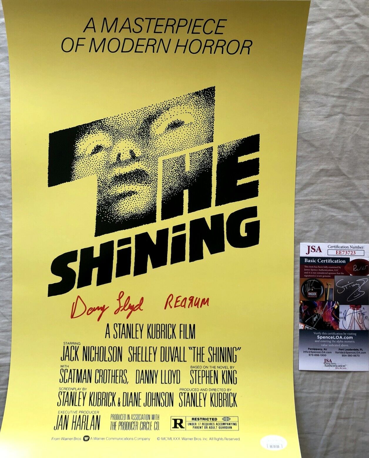 Danny Lloyd signed autographed Shining 11x17 movie poster inscribed REDRUM (JSA)
