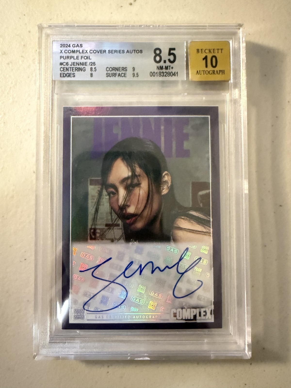2025 GAS X Complex Cover #C6 Jennie Purple Foil Auto /25 BGS 8.5 Black Pink 2025 GAS X Complex Cover #C6 Jennie Purple Foil Auto /25 BGS 8.5 Black Pink