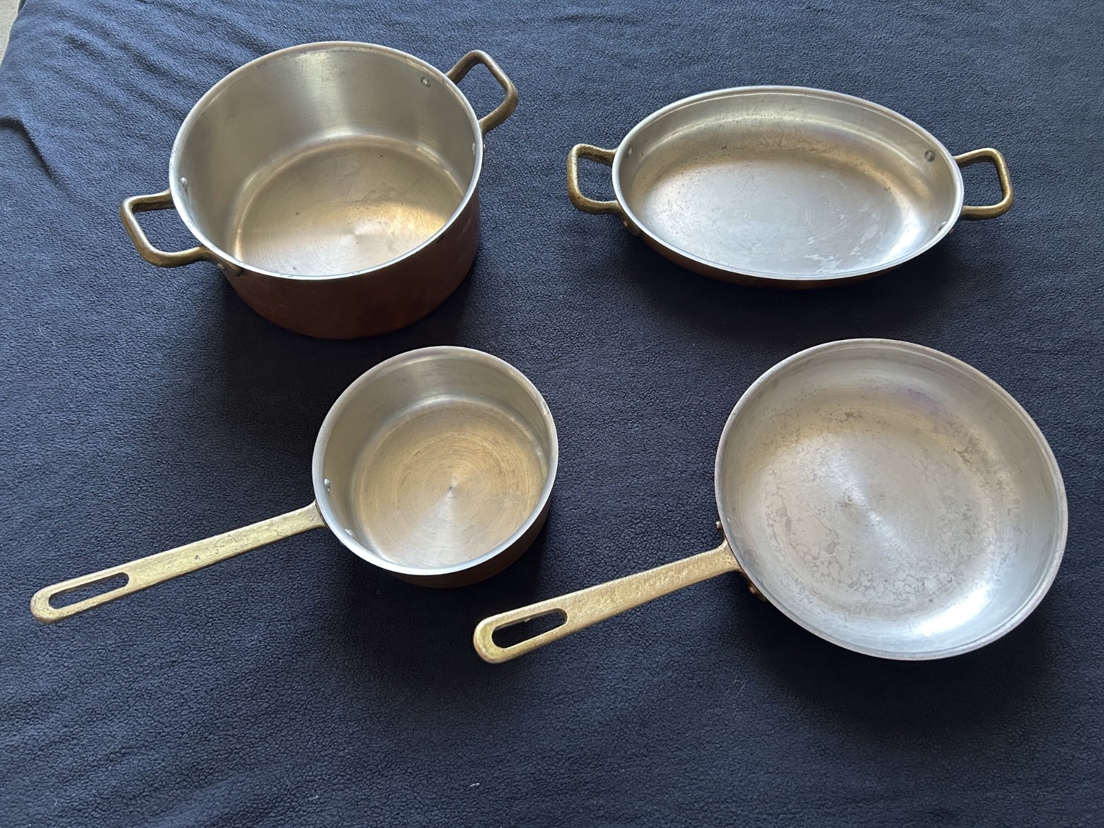 Vintage Tagus Chef copper cookware -brass handles - Portugal - set of 4 Vintage Tagus Chef copper cookware -brass handles - Portugal - set of 4