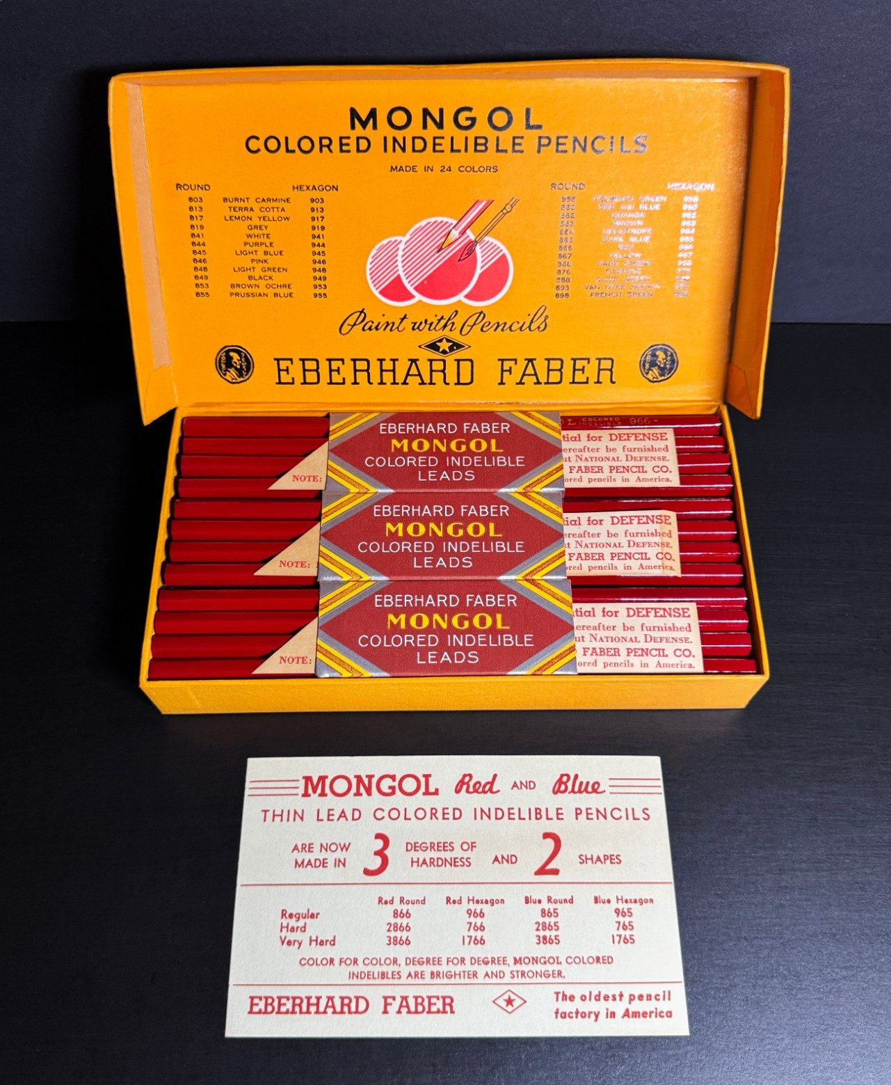 WWII Eberhard Faber Mongol 966 Red Indelible Pencils 1/4 Gross 36 Count - NOS