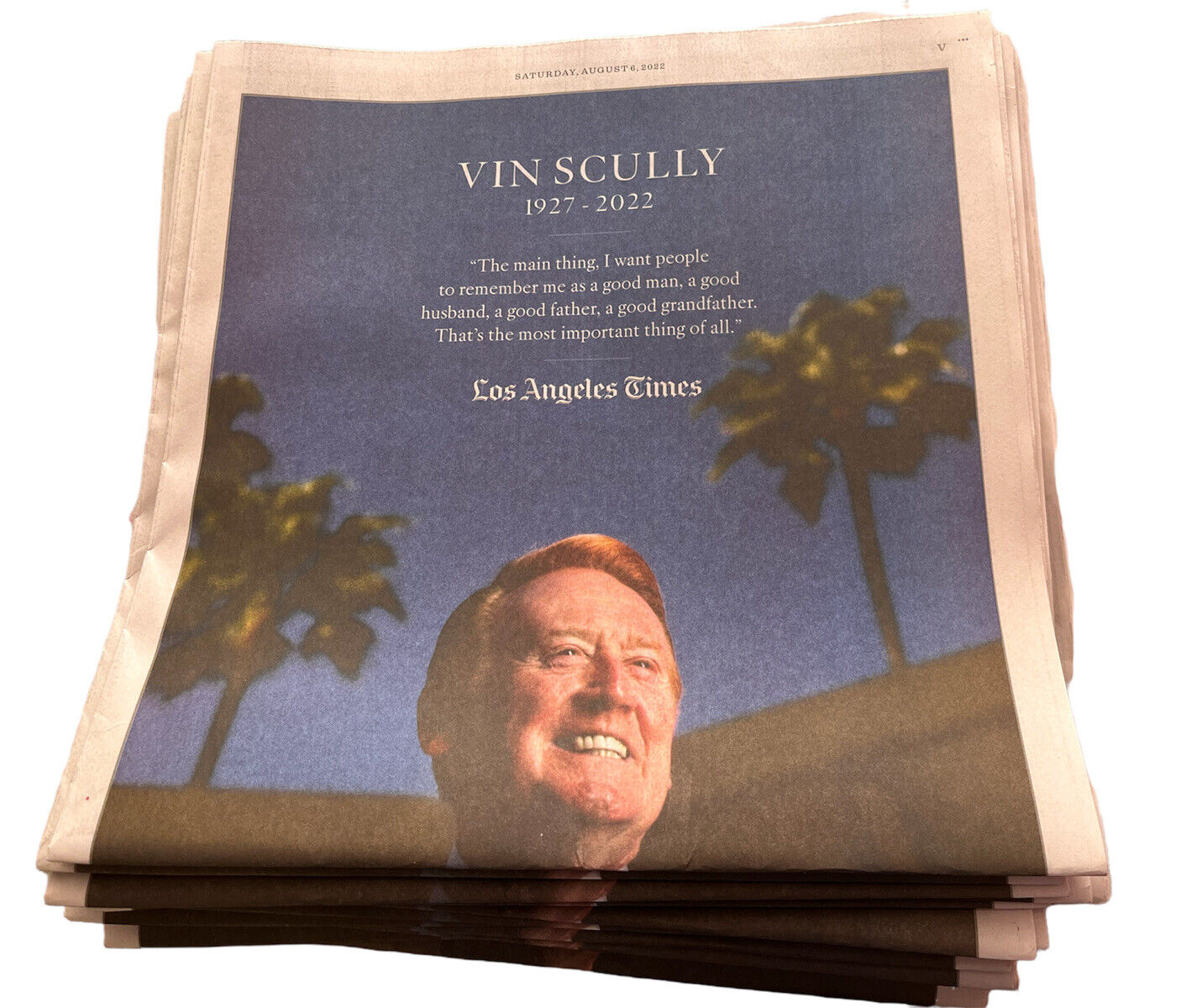 Vin Scully LA Times August 6, 2022 Tribute Newspaper Section Dodgers unread