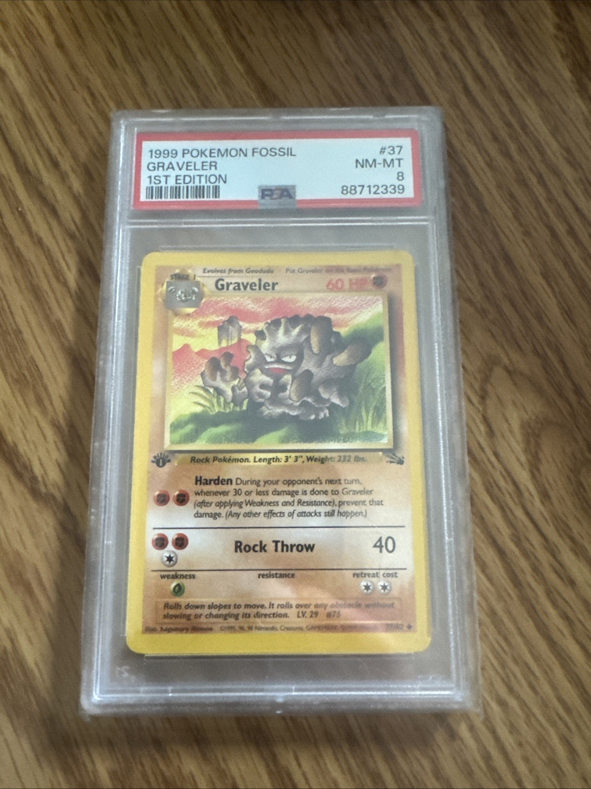 Pokémon 1999 Fossil Graveler #37 1st Edition PSA 8 Graded English WotC