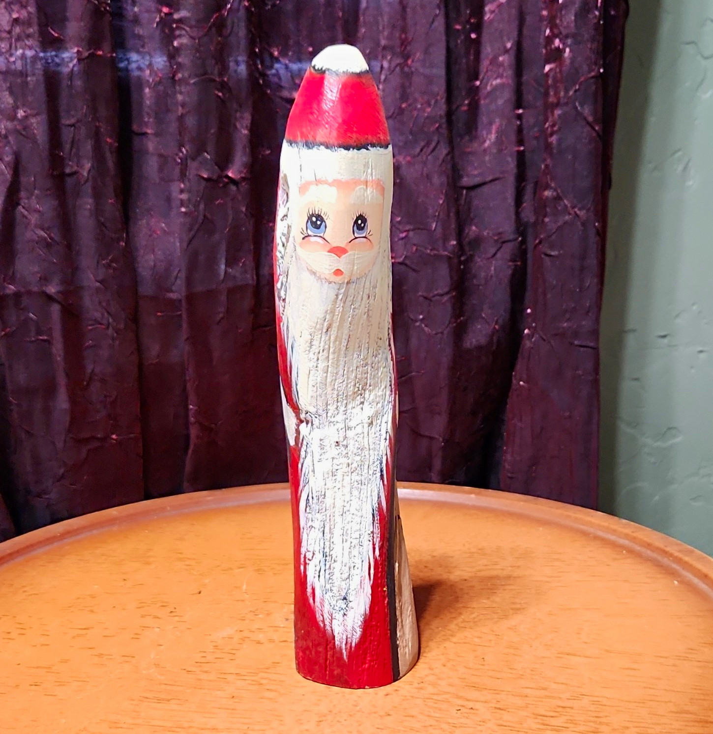 Hand Painted Carved Wood Santa Figurine Vintage Christmas Hand Painted Carved Wood Santa Figurine Vintage Christmas
