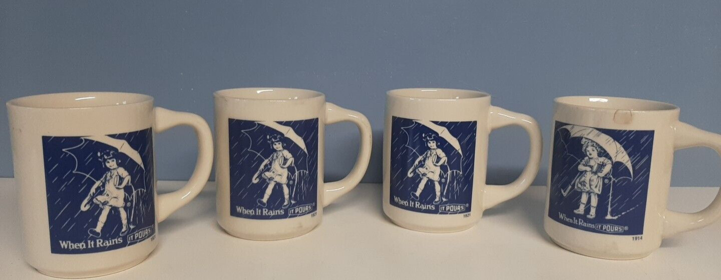 Vtg Morton's Salt Coffee Mugs Lot Of 4 Ceramic C Handle Vtg Morton's Salt Coffee Mugs Lot Of 4 Ceramic C Handle