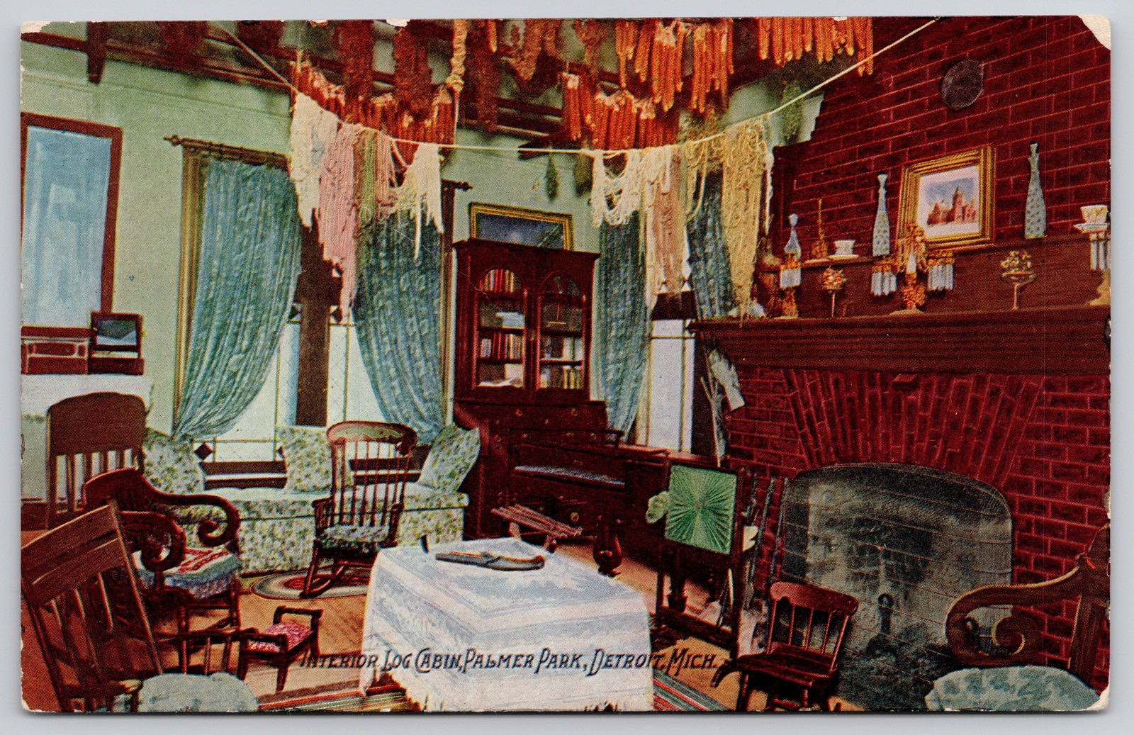 Detroit Michigan MI Palmer Park Log Cabin Interior Postcard c1910s Detroit Michigan MI Palmer Park Log Cabin Interior Postcard c1910s