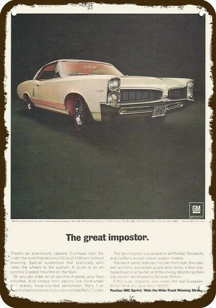 1967 PONTIAC TEMPEST SPRINT Sport Car Vintage-Look DECORATIVE REPLICA METAL SIGN 1967 PONTIAC TEMPEST SPRINT Sport Car Vintage-Look DECORATIVE REPLICA METAL SIGN