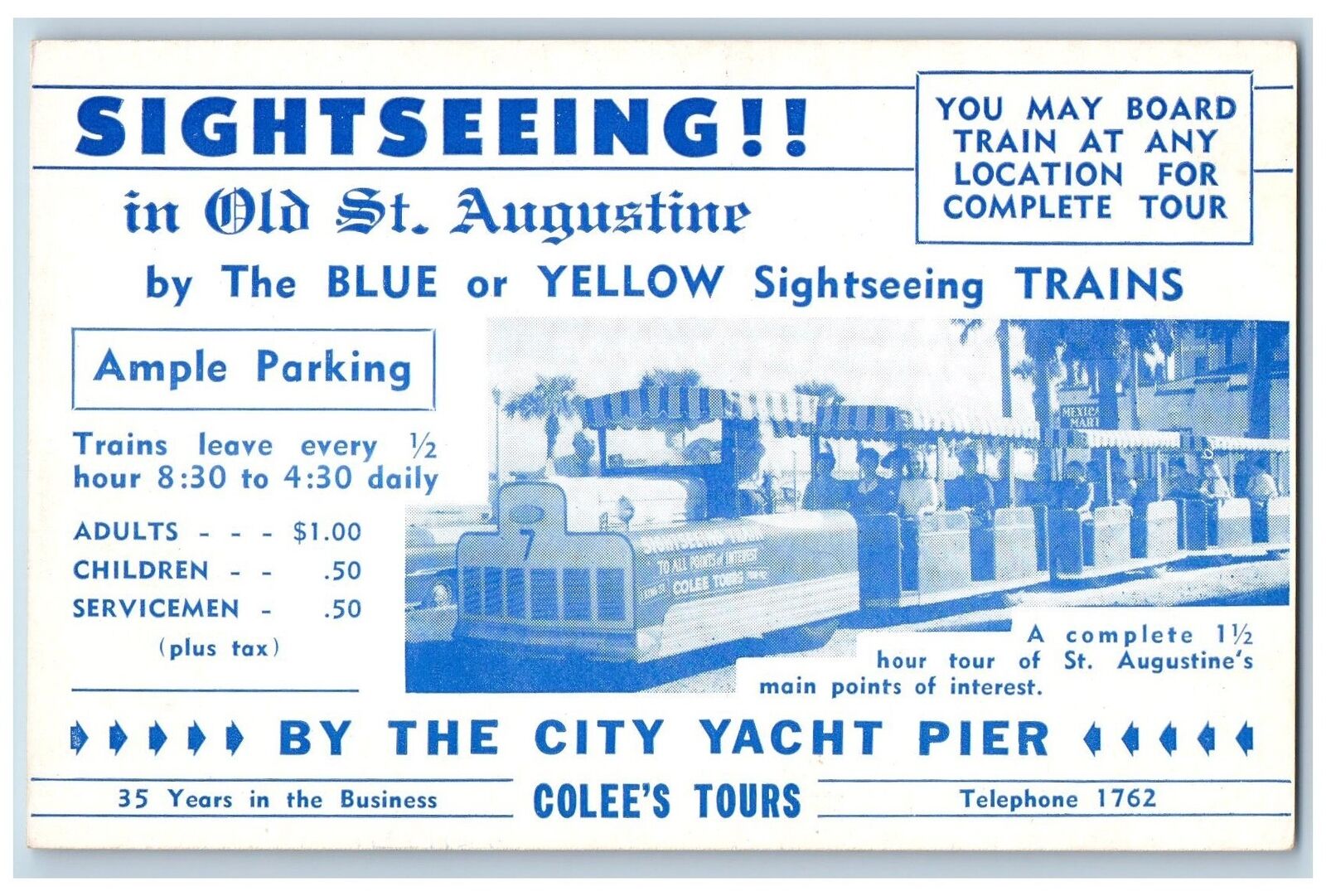 St. Augustine Florida FL Postcard Sightseeing Trains Ample Parking c1960\'s Train