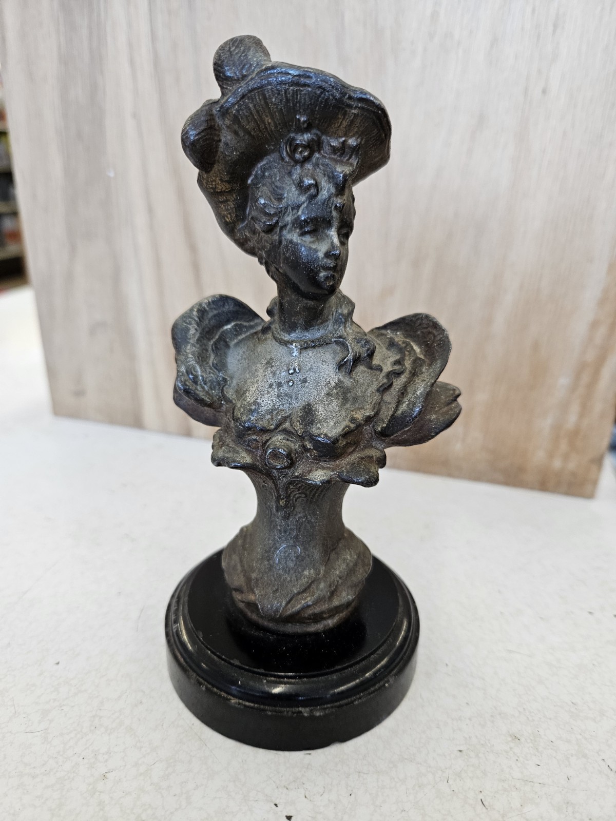 Antique Art Nouveau Spelter Lady Bust 6 Antique Art Nouveau Spelter Lady Bust 6
