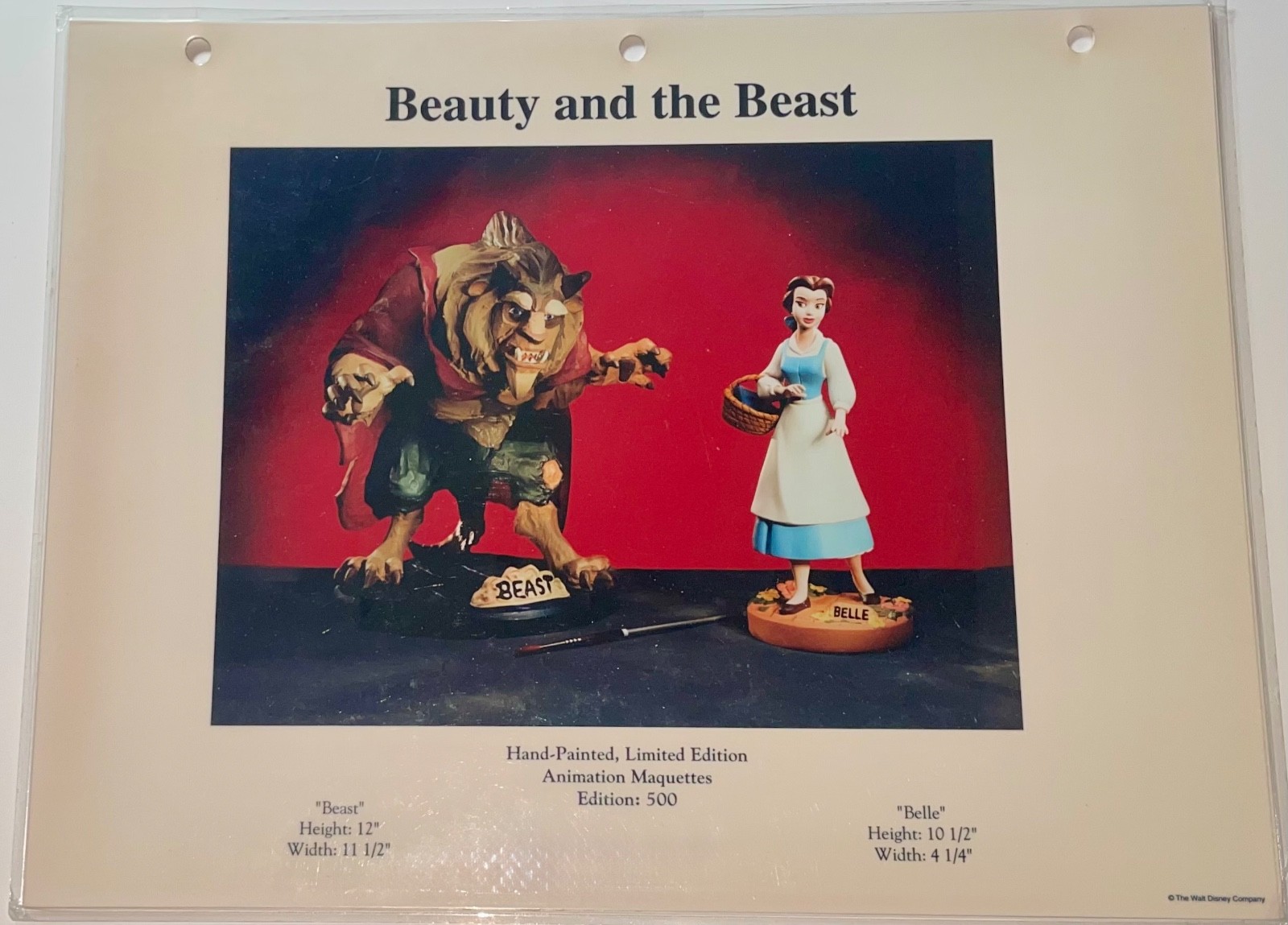 Disney Beauty And The Beast Laminated Gallery Promo Binder Page Rare Disney Beauty And The Beast Laminated Gallery Promo Binder Page Rare