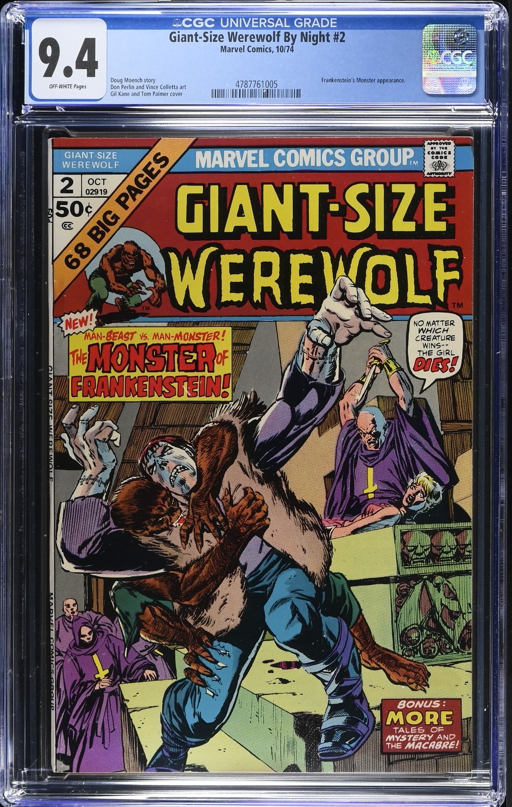🐺 Giant-Size Werewolf By Night #2 CGC 9.4 OW Marvel 1974 Gil Kane Frankenstein