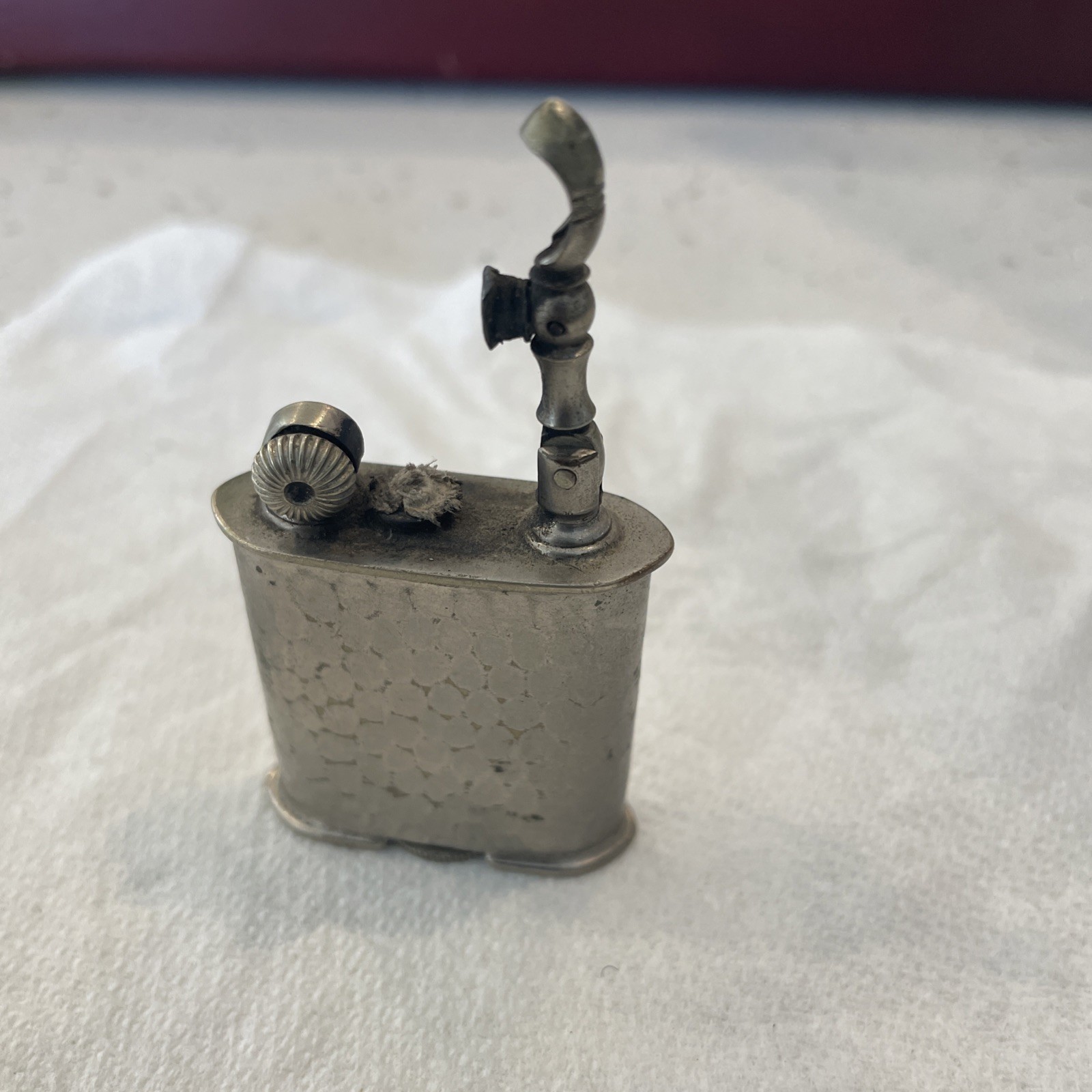 Vintage Small Size Evans Lift Arm Pocket Lighter Hammered Finish, Great Vintage Small Size Evans Lift Arm Pocket Lighter Hammered Finish, Great