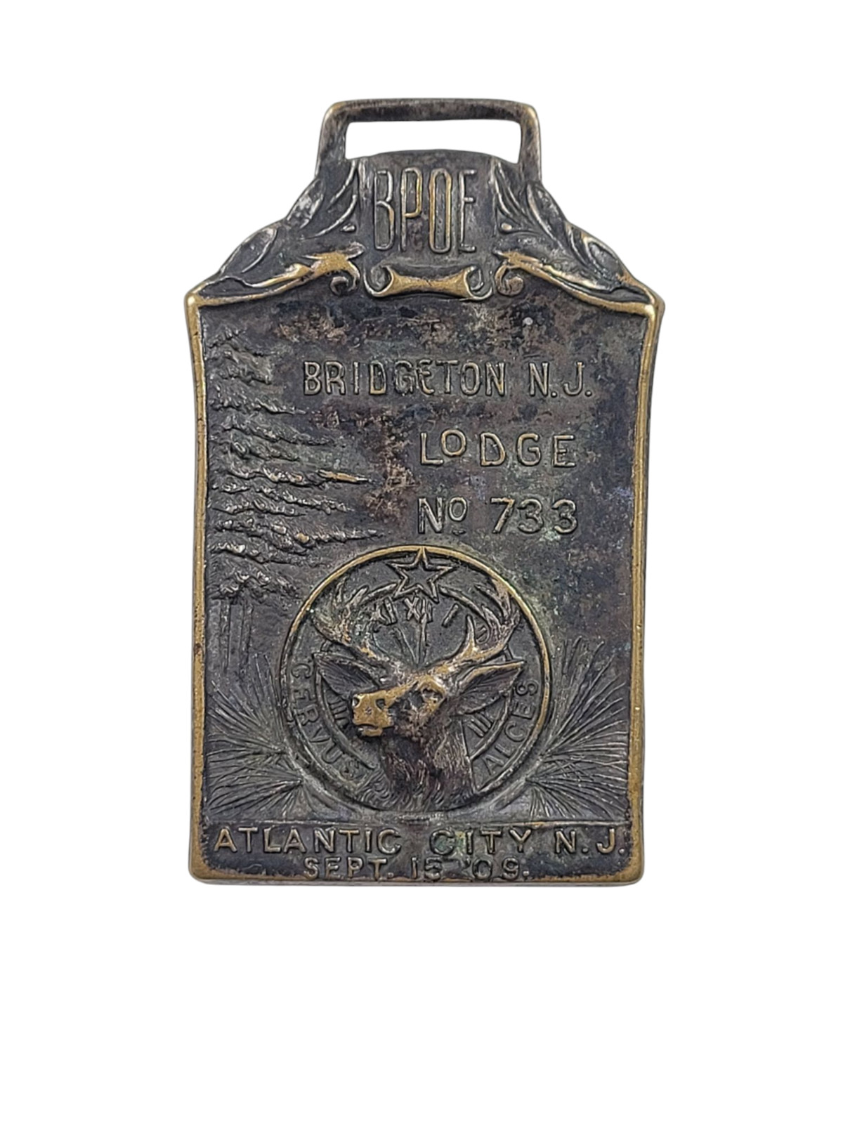 Vintage Brass/Bronze NJ Elks Lodge Watch FOB Rare HTF ANTIQUE Chas M Robbins CO