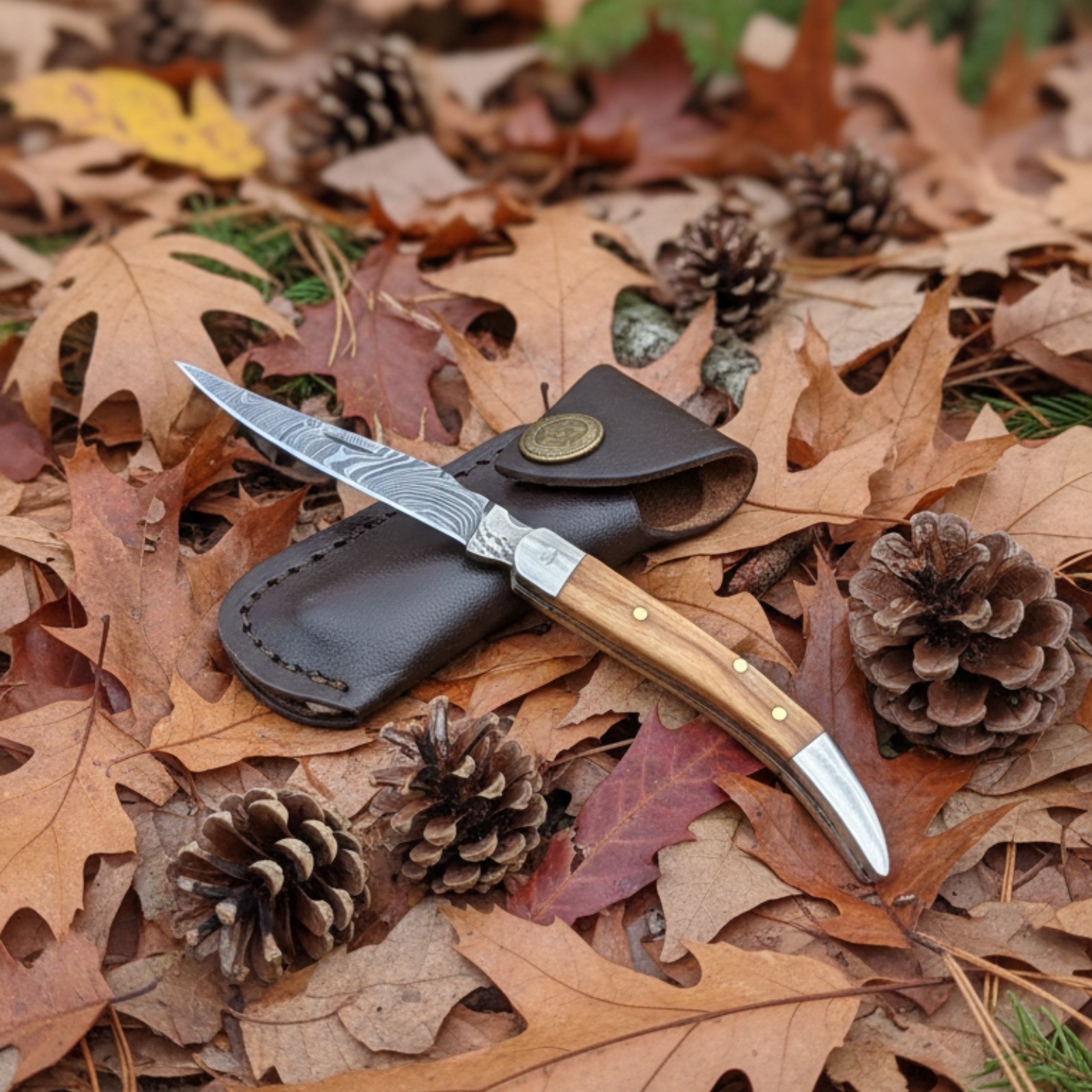 SK CUSTOMS Exquisite Hand-Forged Olive Wood Twist Damascus Texas Toothpick Rare SK CUSTOMS Exquisite Hand-Forged Olive Wood Twist Damascus Texas Toothpick Rare
