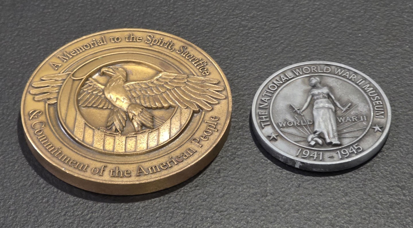 Lot of 2 World War II Memorial Coin Washington DC & National WWII Museum Medal