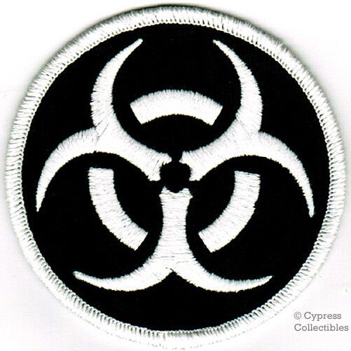 BIOHAZARD SYMBOL embroidered iron-on PATCH WHITE BLACK applique WARNING SIGN new
