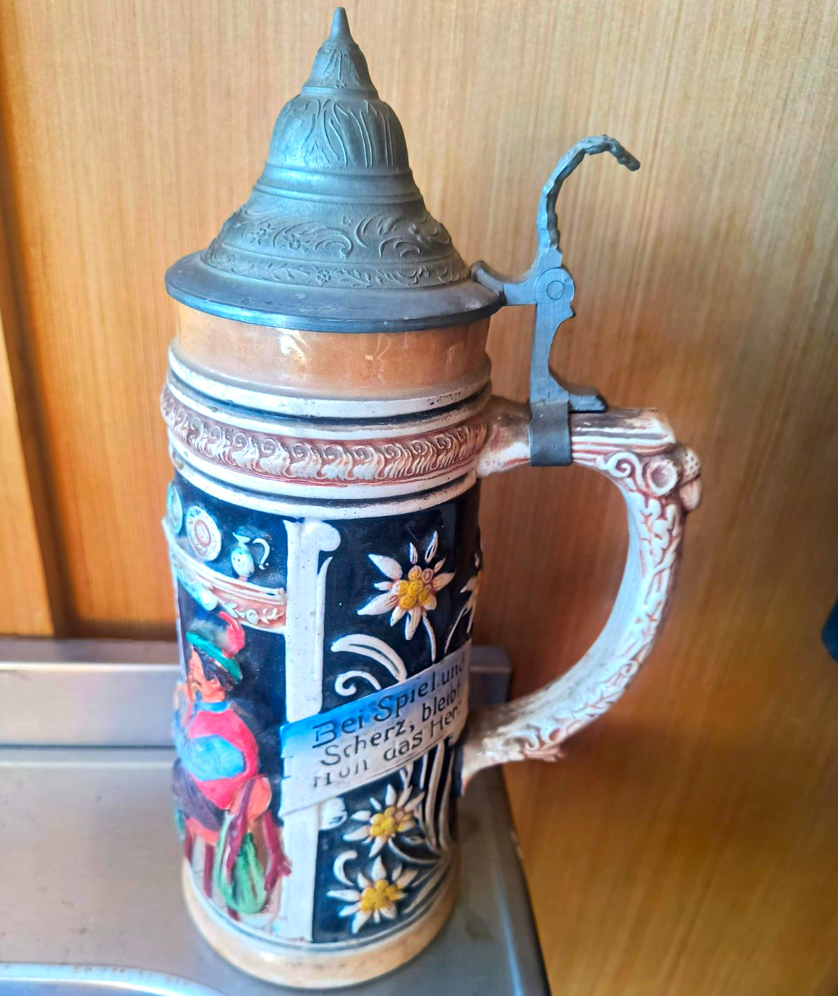 German Lidded Beer Stein w/ Pewter Lid, \ German Lidded Beer Stein w/ Pewter Lid, \