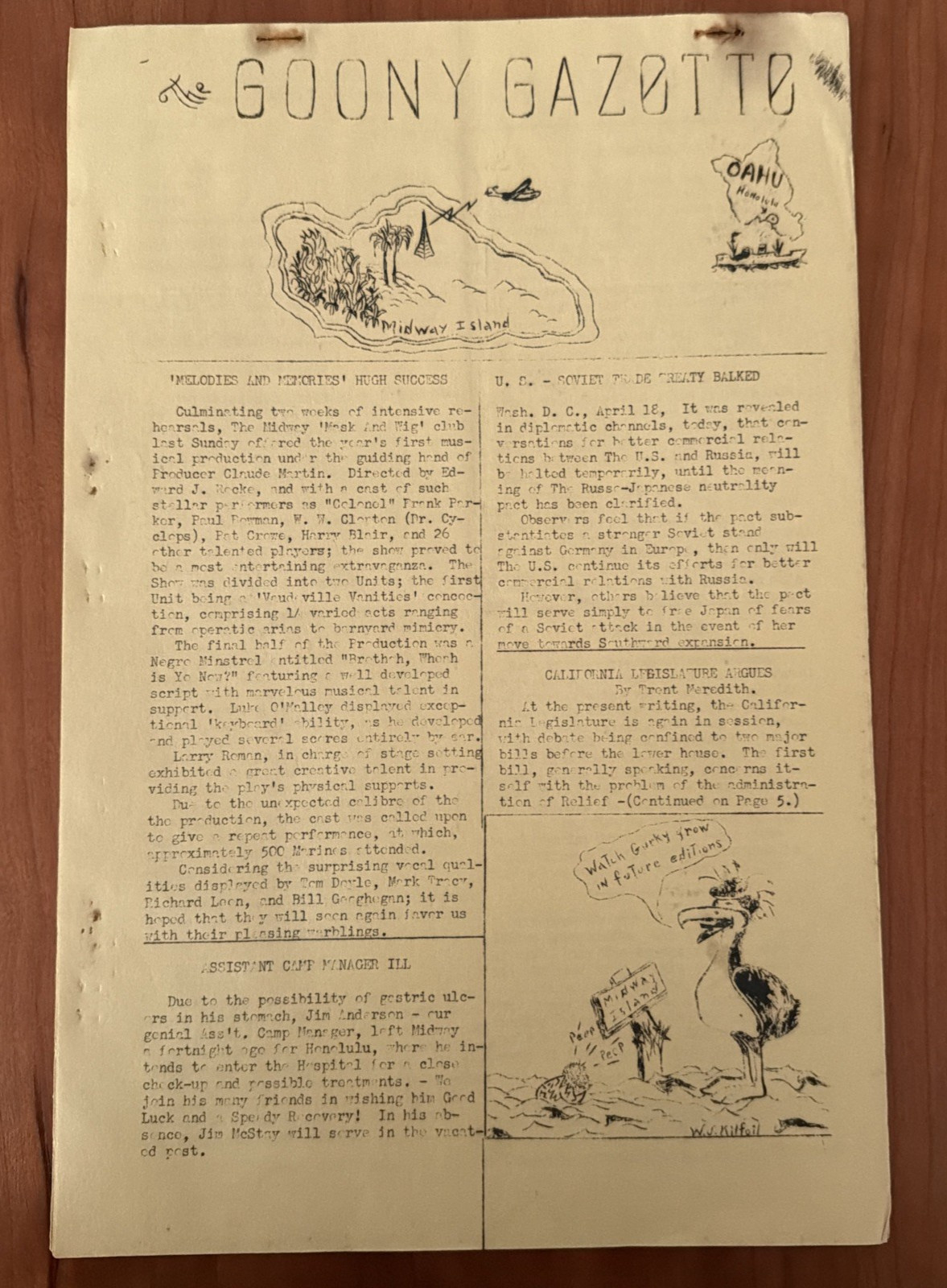 RARE WWII EPHEMERA Vol. 1 No. 1 Apr 1941 Goony Gazette Midway Island Newsletter RARE WWII EPHEMERA Vol. 1 No. 1 Apr 1941 Goony Gazette Midway Island Newsletter