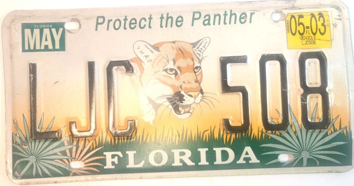 2003 Florida Specialty License Plate Protect the Panther LGC-508 Decor Vintage 2003 Florida Specialty License Plate Protect the Panther LGC-508 Decor Vintage