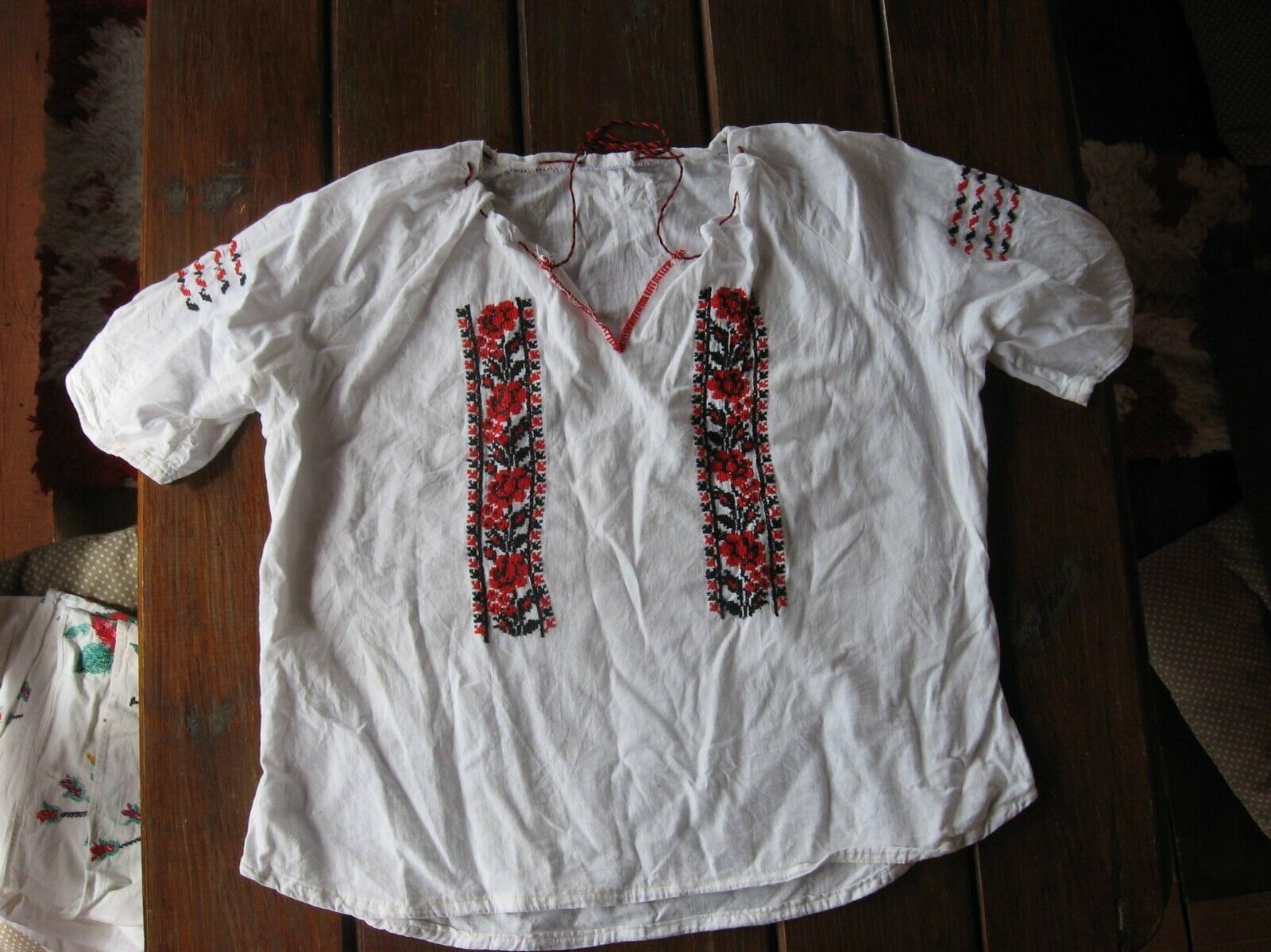 Handmade old vintage antique embroidery folk peasant Ukrainian ethno dressshirt