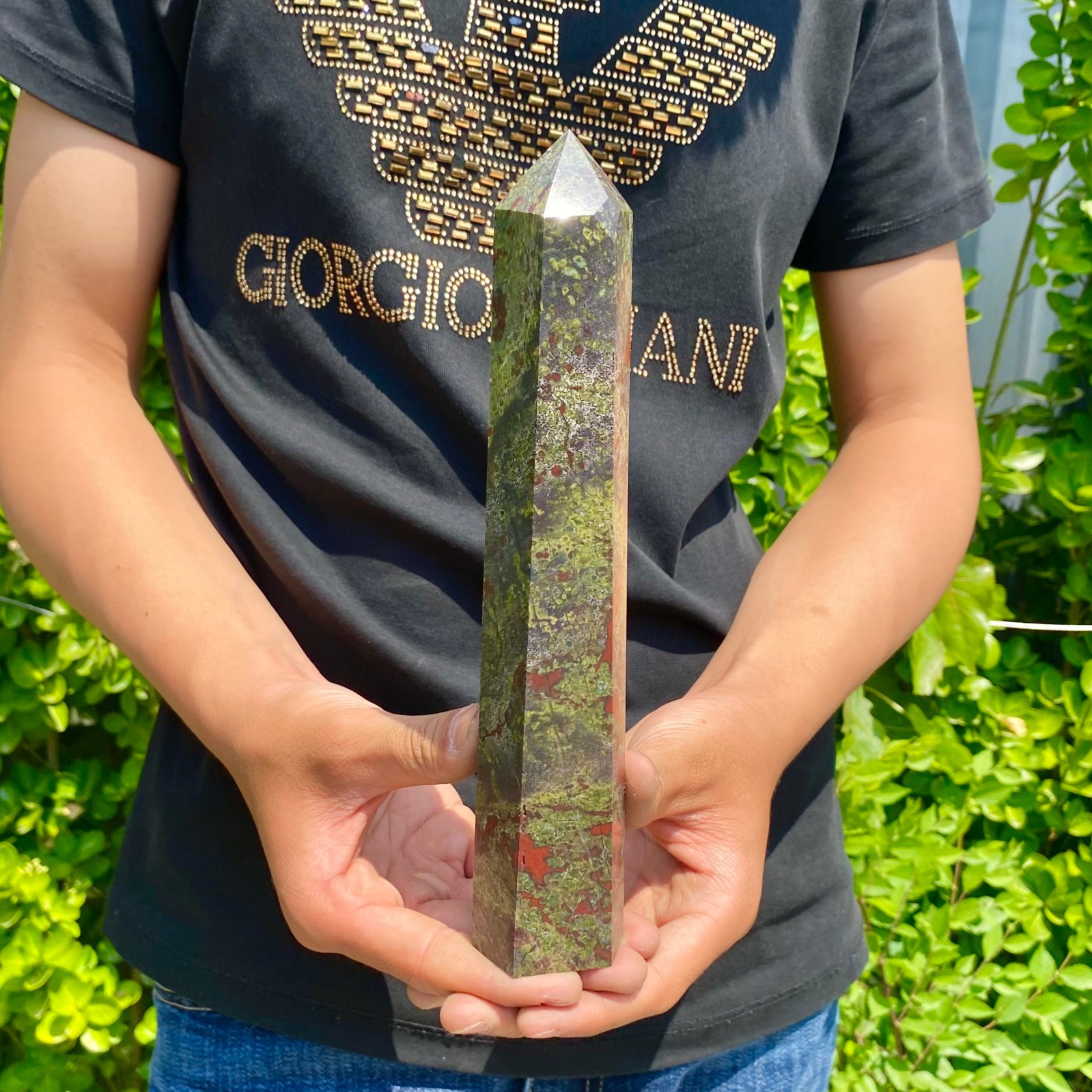 1.82LB Natural dragon's blood stone obelisk quartz crystal column restoration