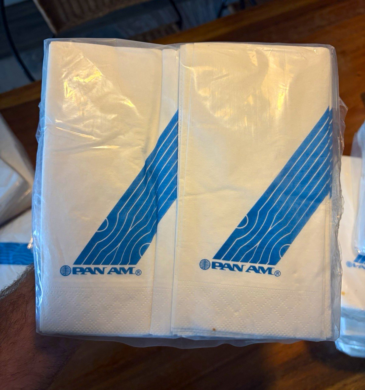 Pan Am Logo Paper Napkins White/Blue Design Lot - Sealed Stacks Pan Am Logo Paper Napkins White/Blue Design Lot - Sealed Stacks