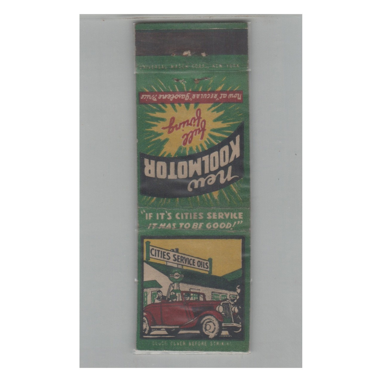 1920s-1930s Universal Match Matchbook Cover Cities Service Oils Koolmotor