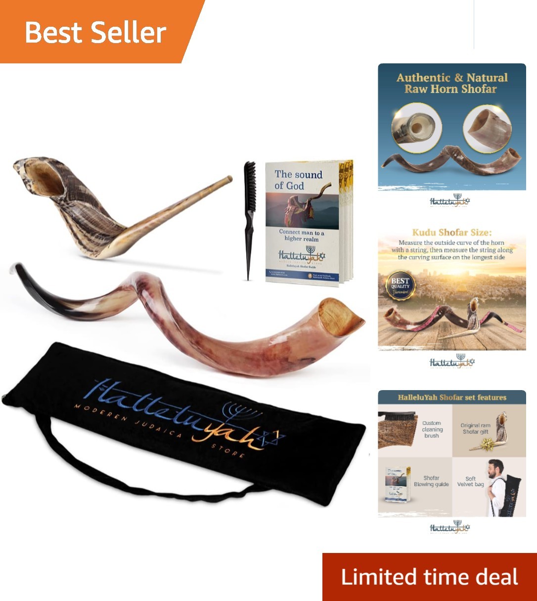 Yemenite Fully Polished kudu Shofar From Israel Plus Free Bonus Ram Horn Yemenite Fully Polished kudu Shofar From Israel Plus Free Bonus Ram Horn