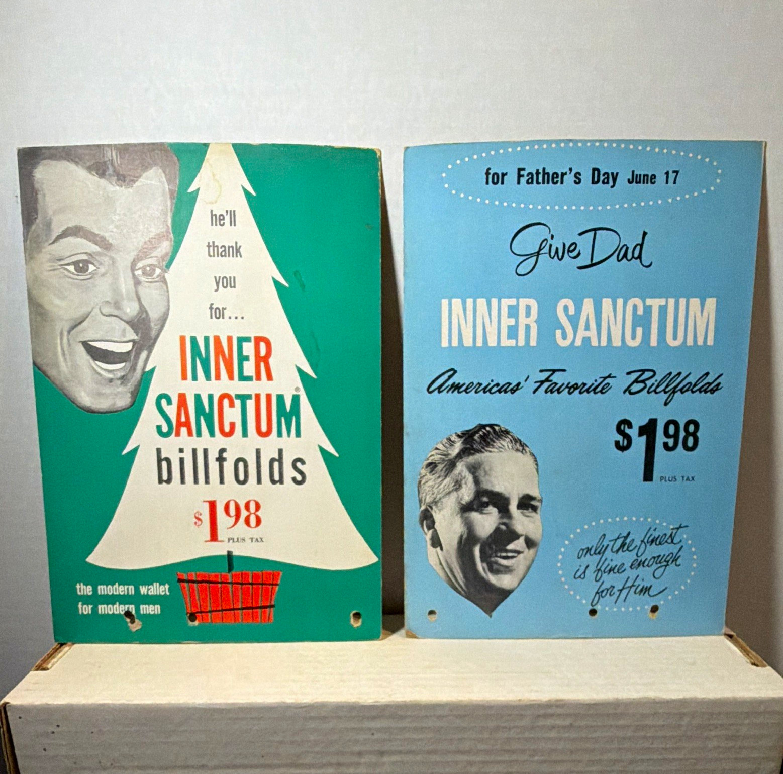 Inner Sanctum Billfolds $1.98 Store Display Sign Father’s Day & Christmas Adv Inner Sanctum Billfolds $1.98 Store Display Sign Father’s Day & Christmas Adv